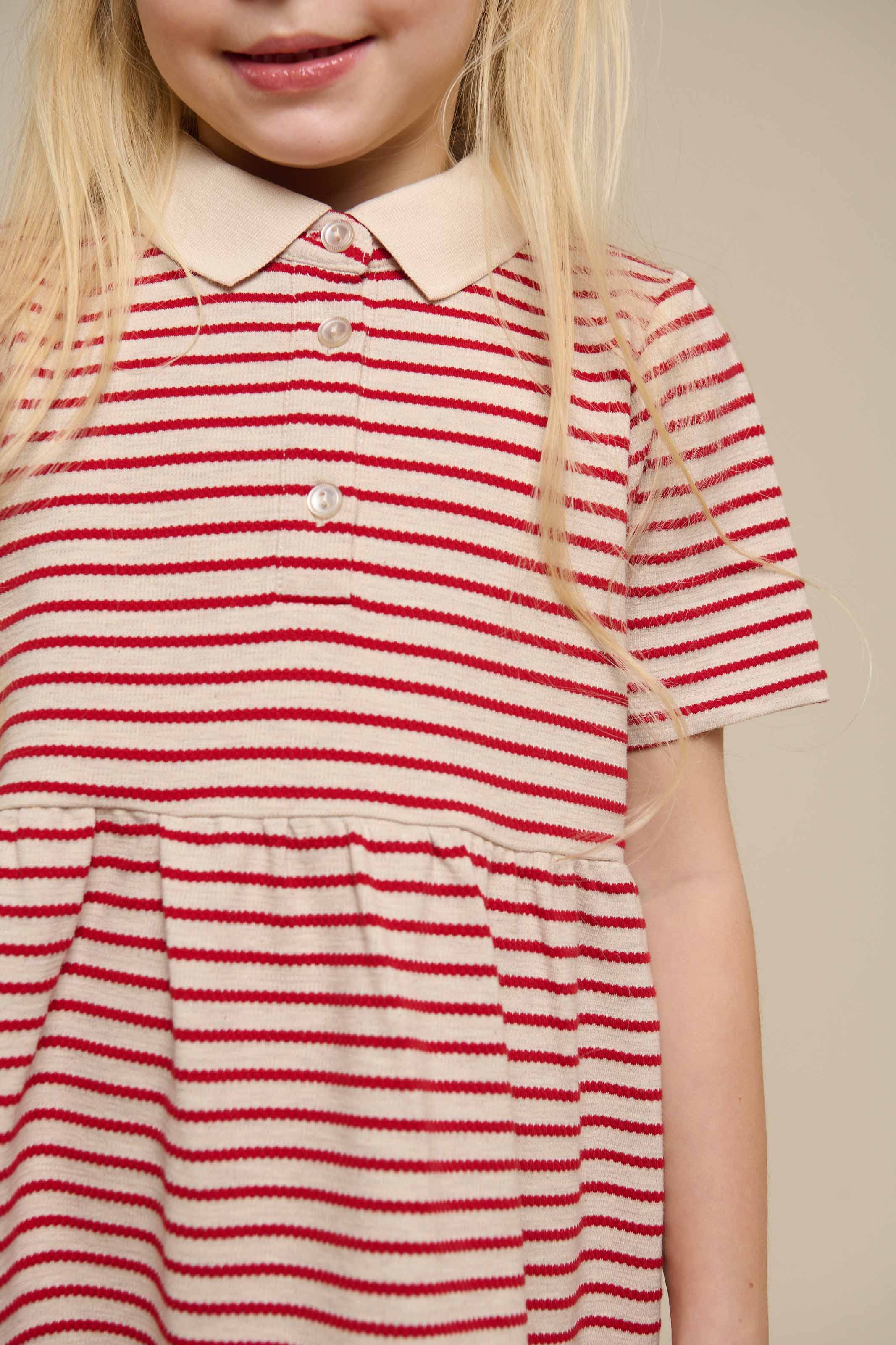 Gestreepte jersey jurk - Tween - Cherry Red | 101009 Emmie