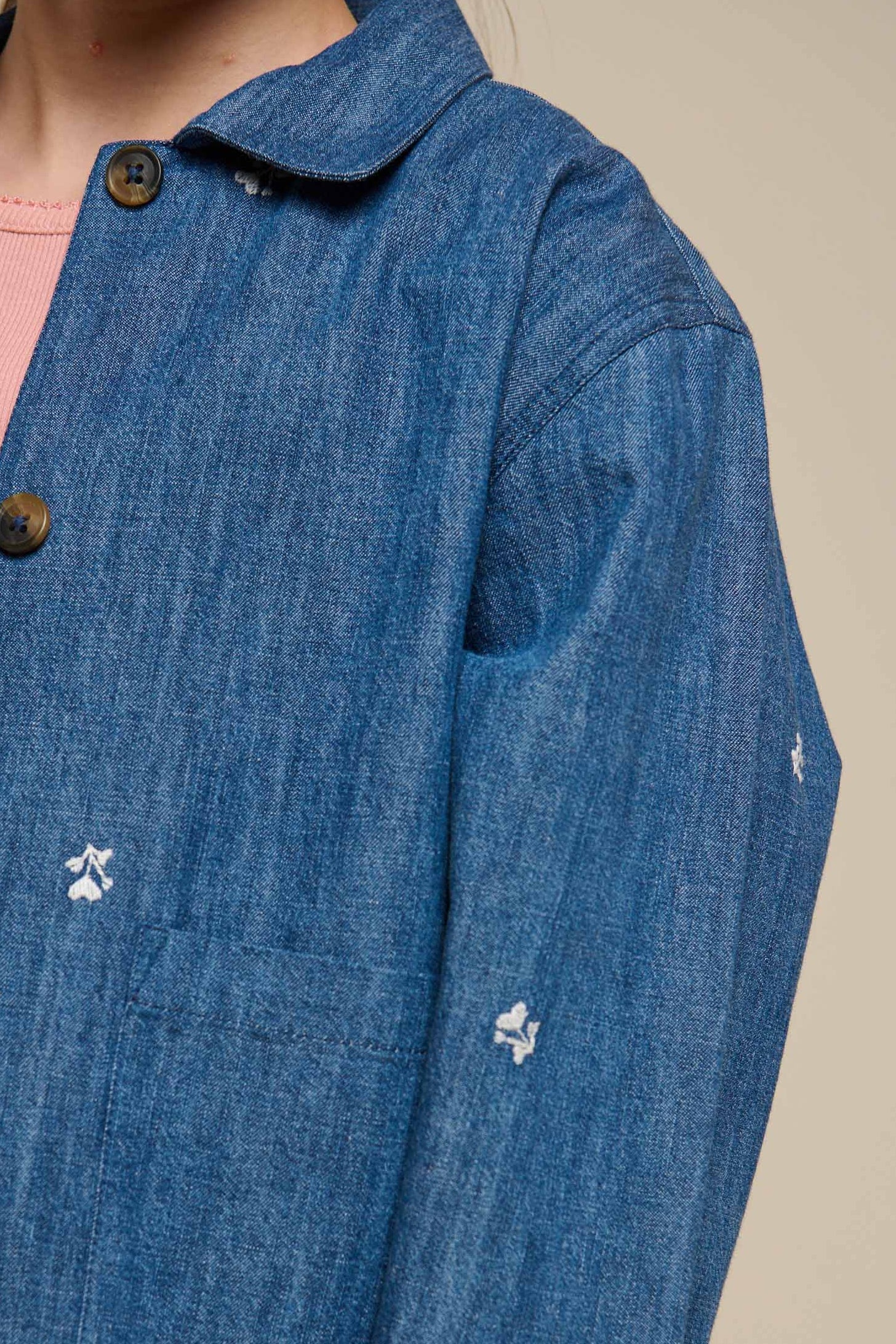 Geborduurde Lichte Denim Overhemdjas - Kids - Blue Denim | 101051 Isabella
