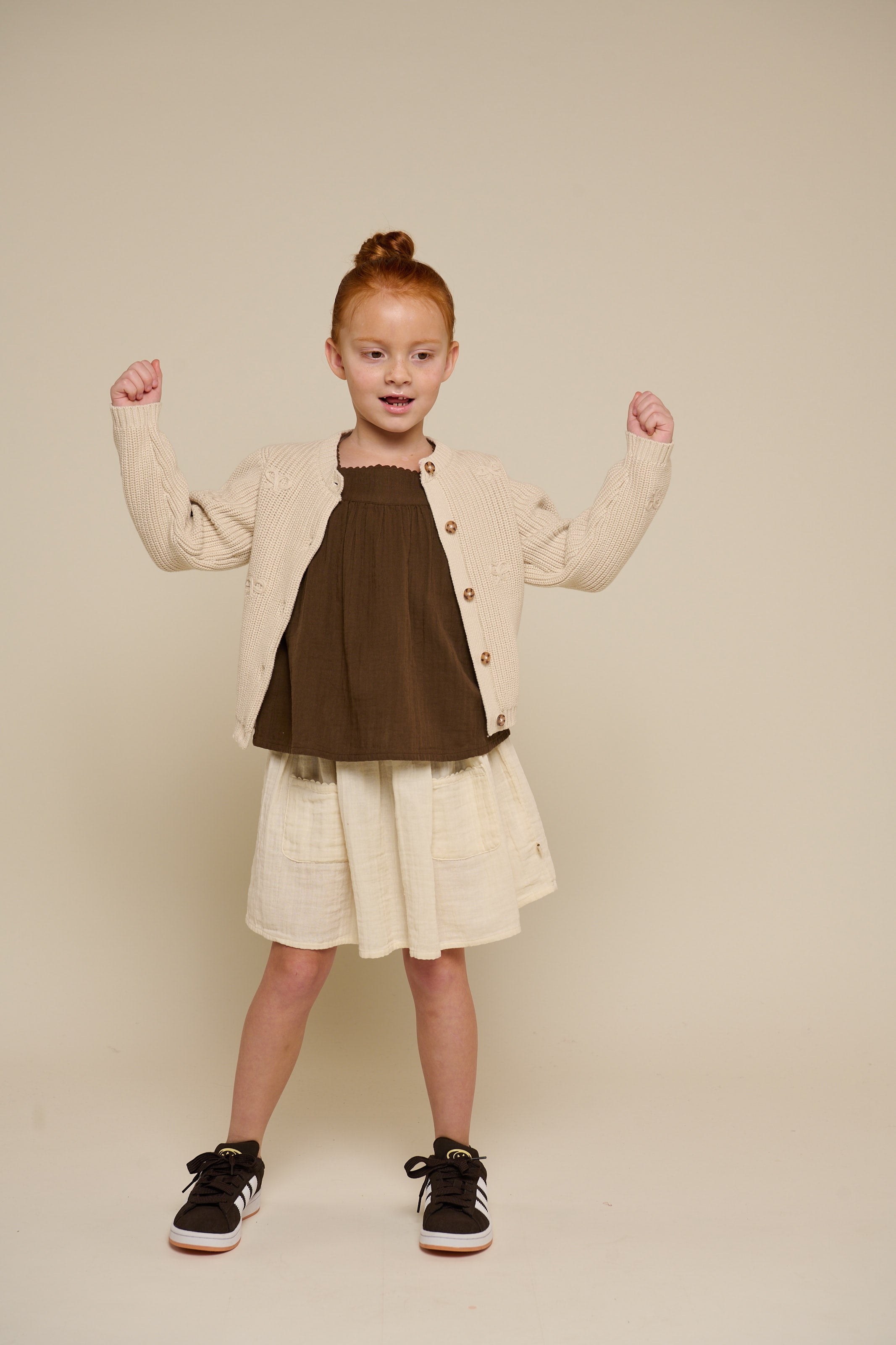 Gebreid katoenen vest met strikjes - Tween - Nature | 100791 Freya