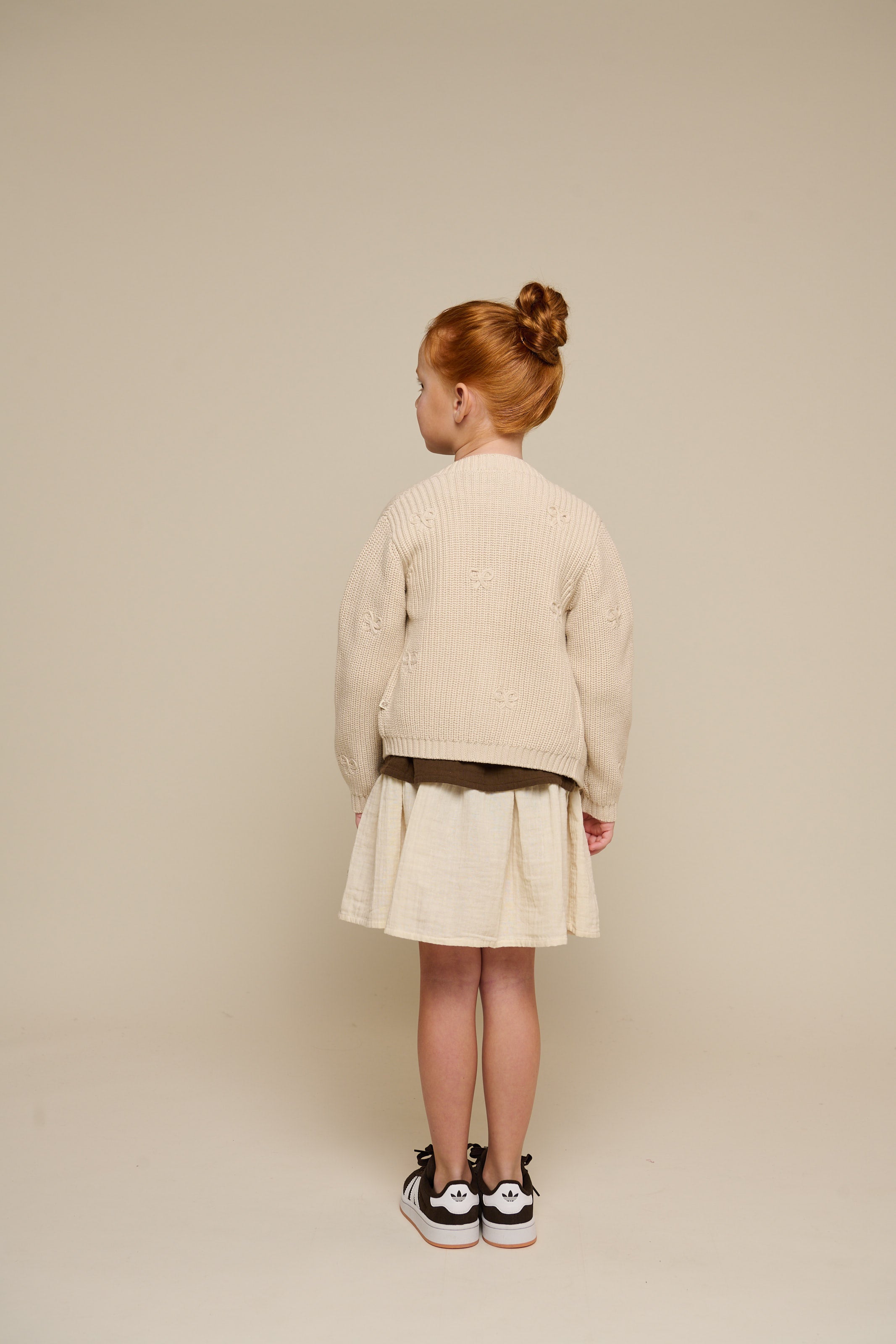 Gebreid katoenen vest met strikjes - Tween - Nature | 100791 Freya