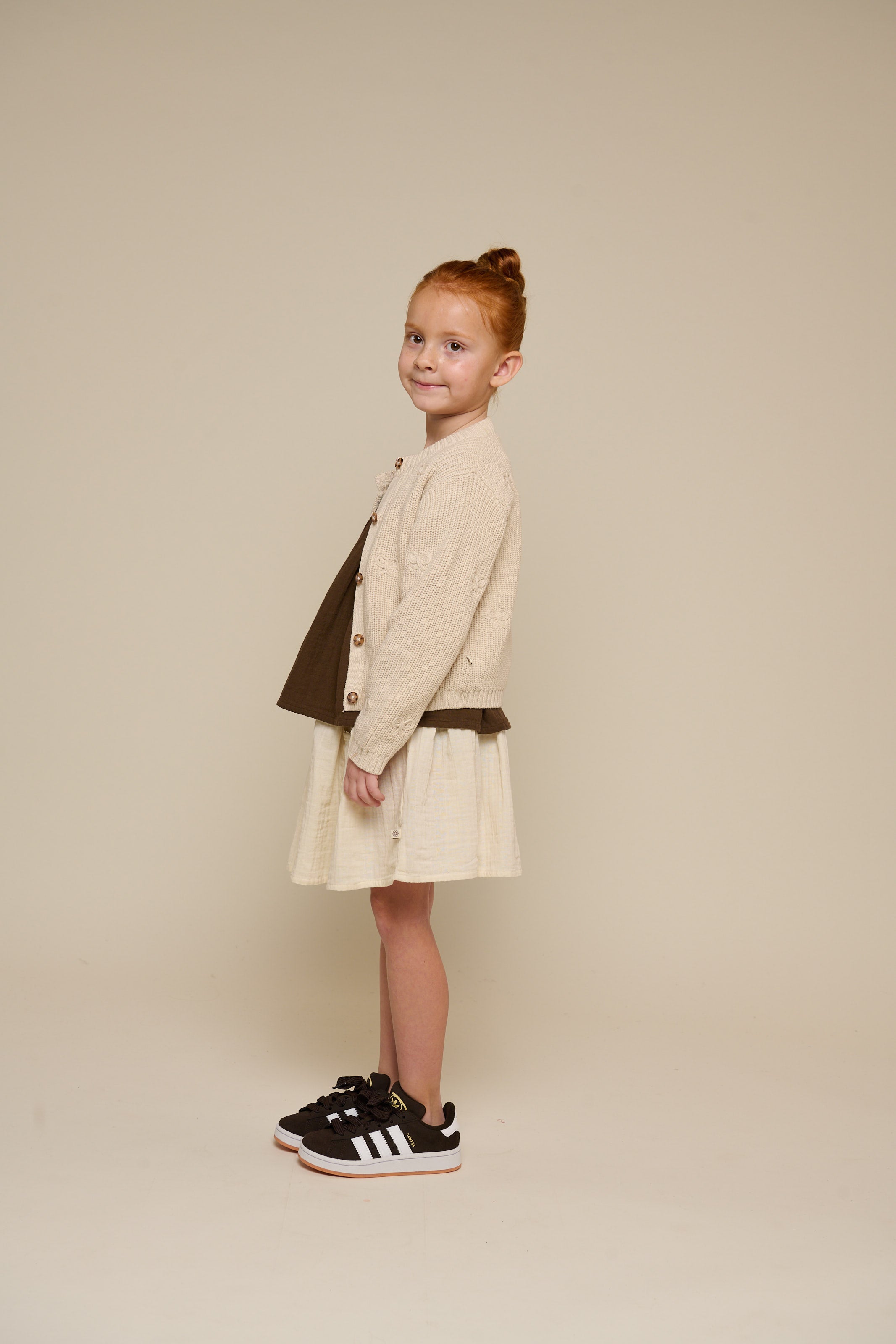 Gebreid katoenen vest met strikjes - Tween - Nature | 100791 Freya