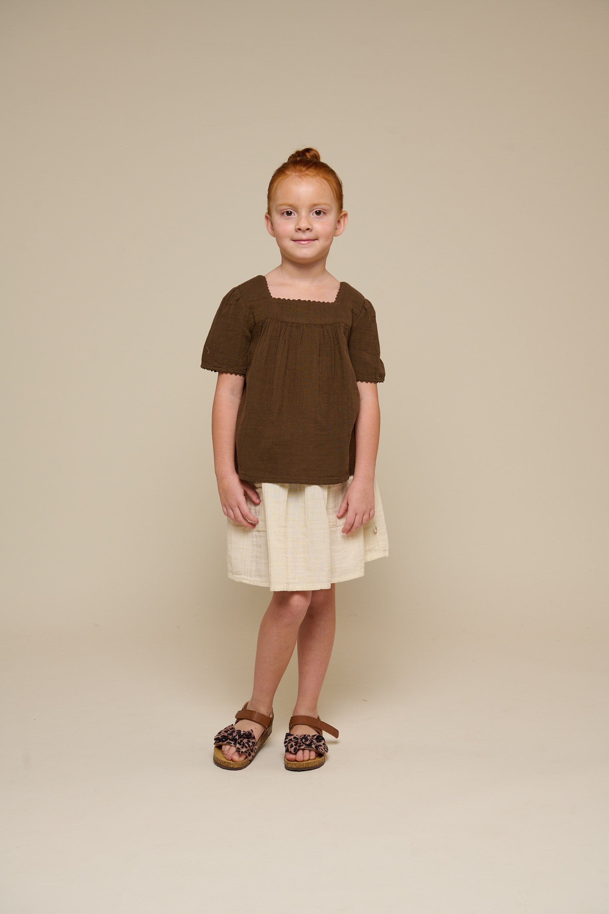Gauze Blouse met Korte Mouwen - Tween - Dark Brown | 100917 Jasmine