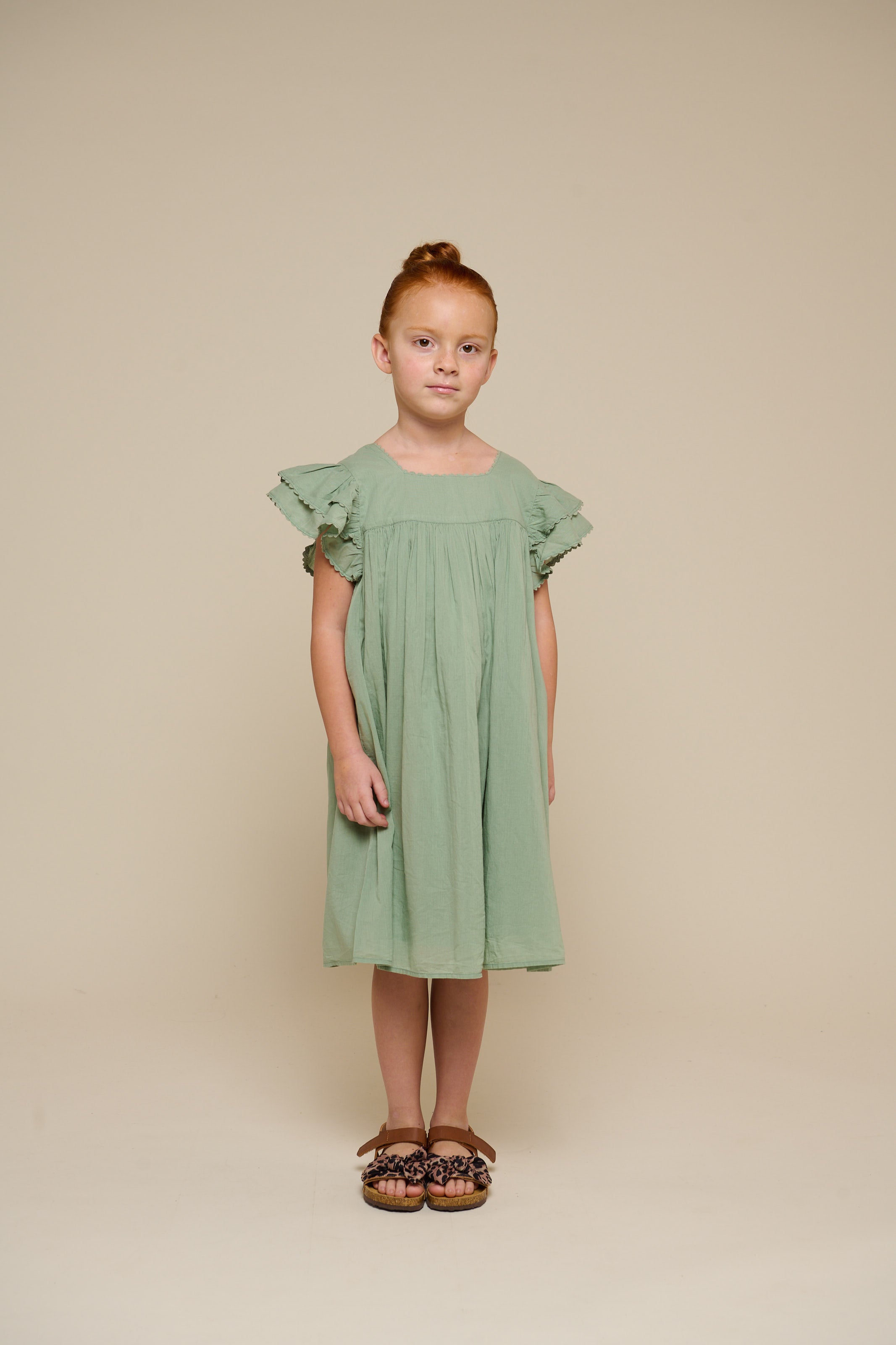 Katoenen jurk met Ric Rac Ruche - Tween - Dusty Green | 101066 Alma