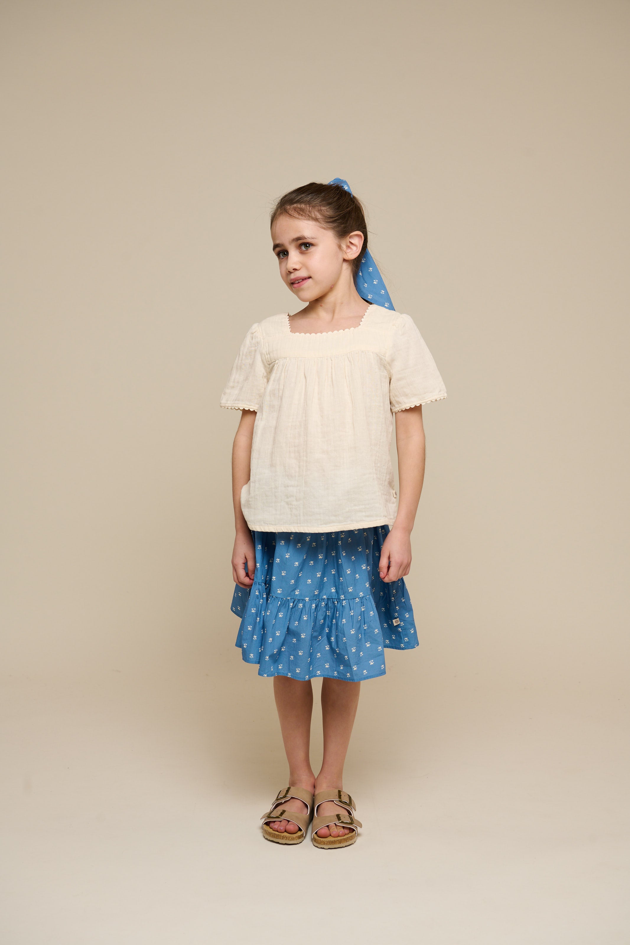 Rok van bedrukt poplin - Tween - Dusty Blue | 101085 Camilla