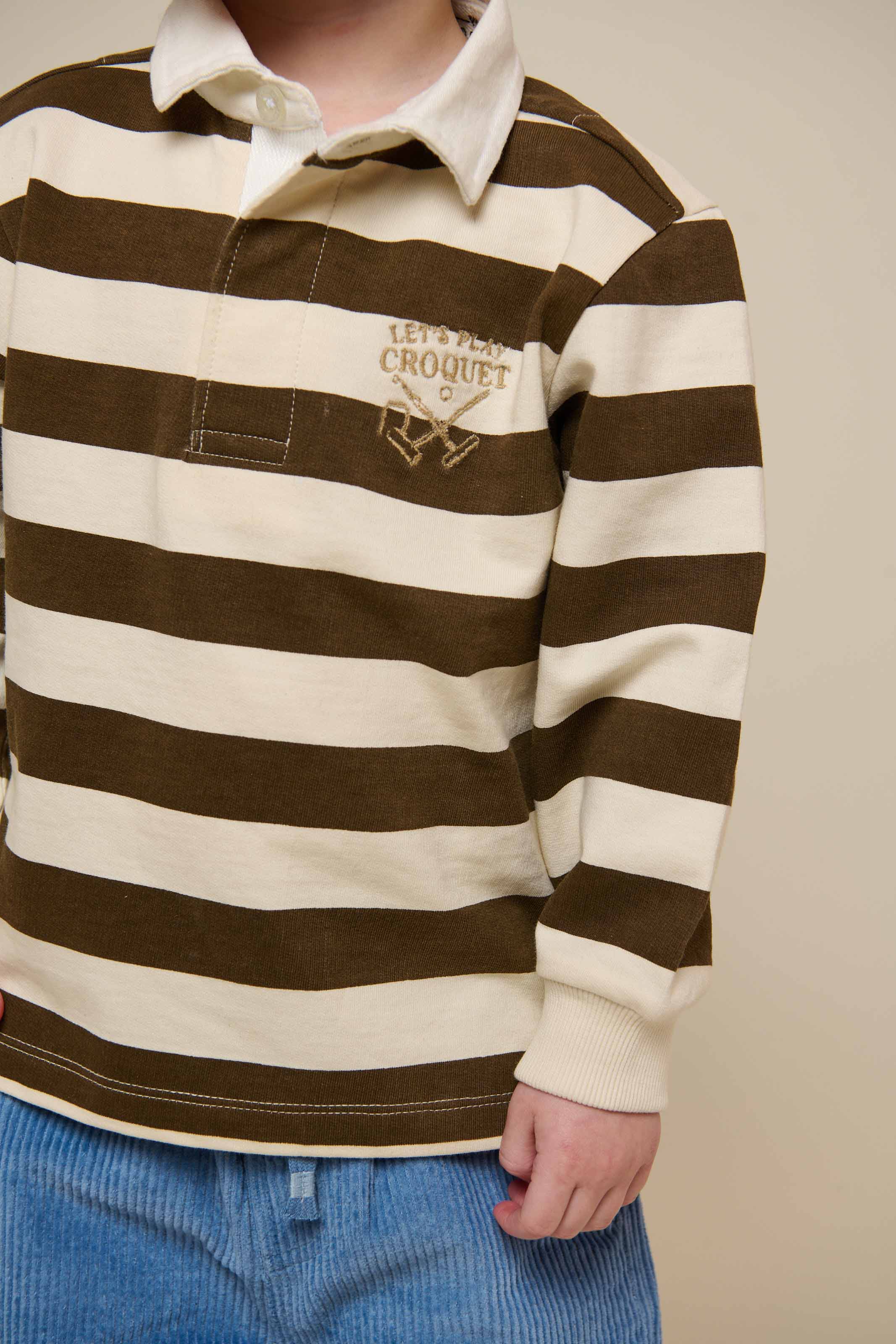 Gestreept Polo Sweatshirt - Kids - Dark Brown/Offwhite | 101397 Marco