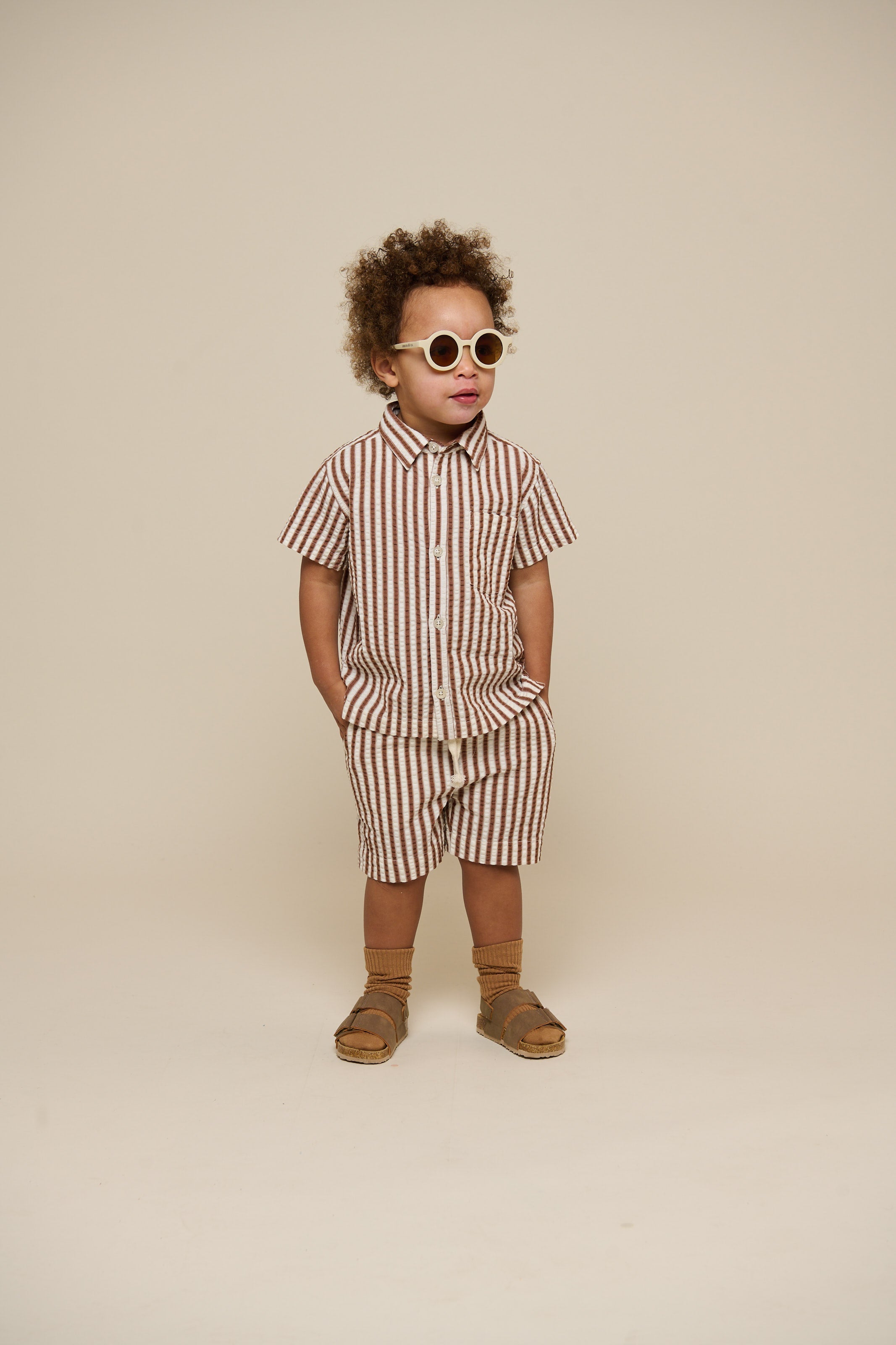 Gestreept seersucker overhemd - Kids - Brown | 101185 Frank