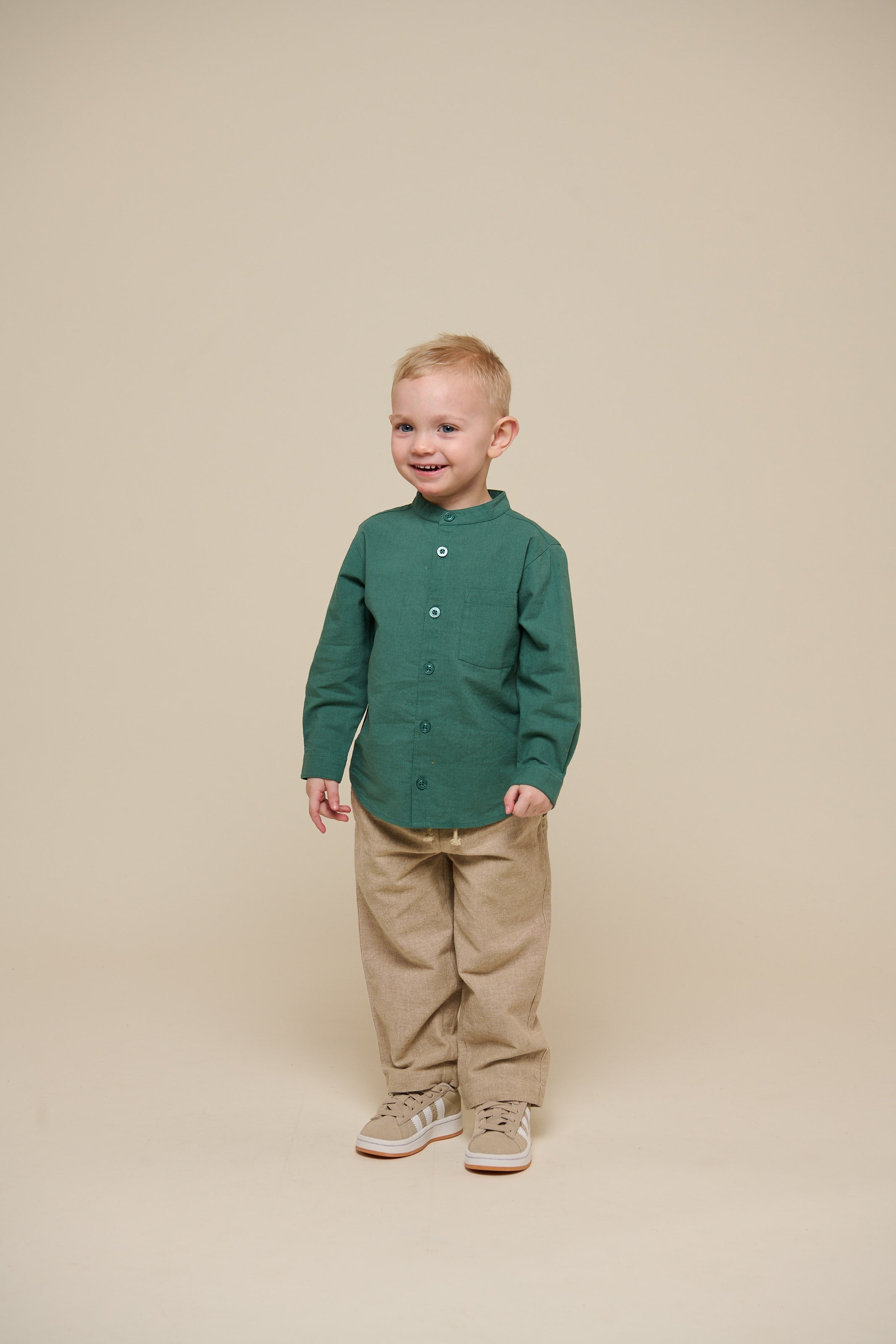 Linnenmix overhemd met mandarijnkraag - Kids - Tropical Green | 101203 Lucca