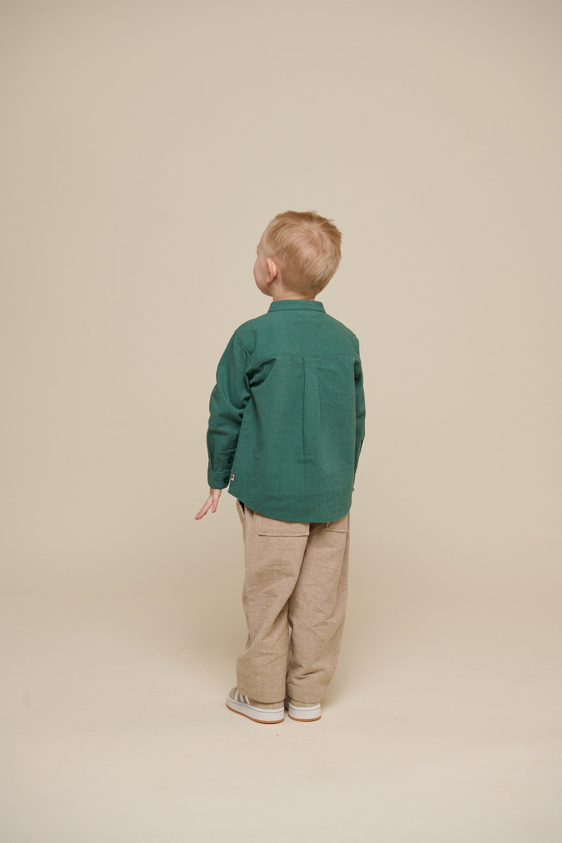 Linnenmix overhemd met mandarijnkraag - Kids - Tropical Green | 101203 Lucca