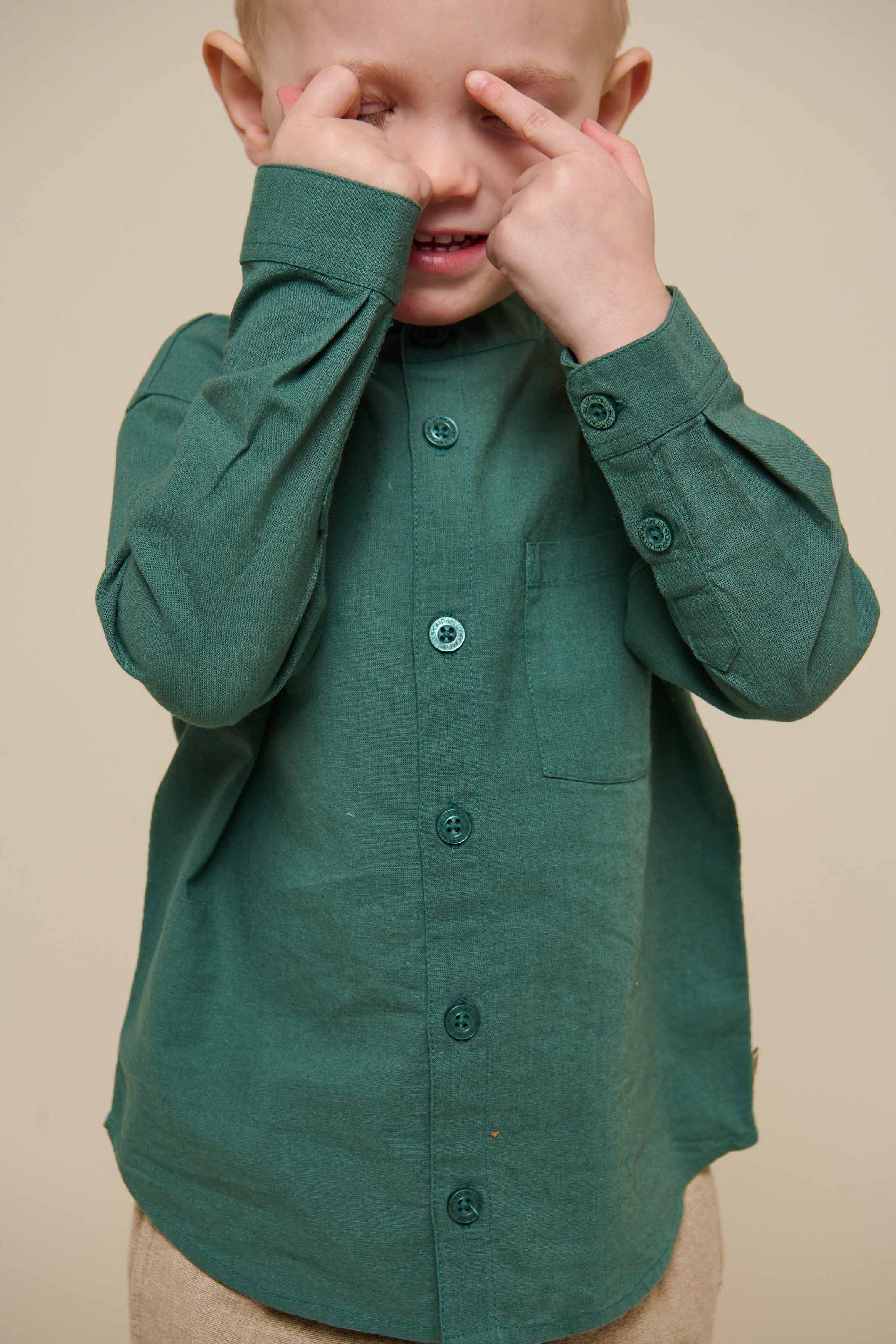 Linnenmix overhemd met mandarijnkraag - Kids - Tropical Green | 101203 Lucca