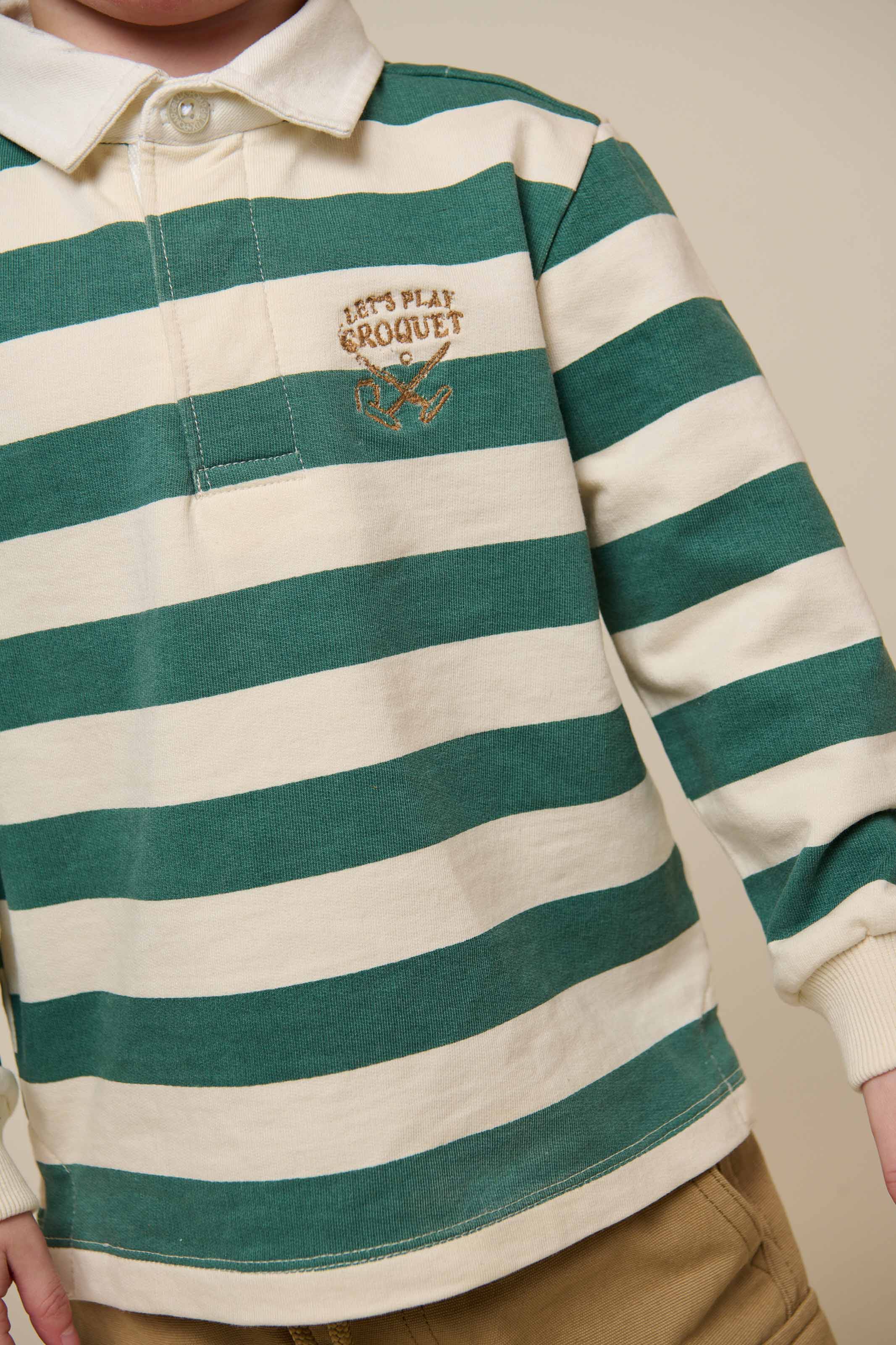 Gestreept Polo Sweatshirt - Kids - Tropical Green/Offwhite | 101340 Marco