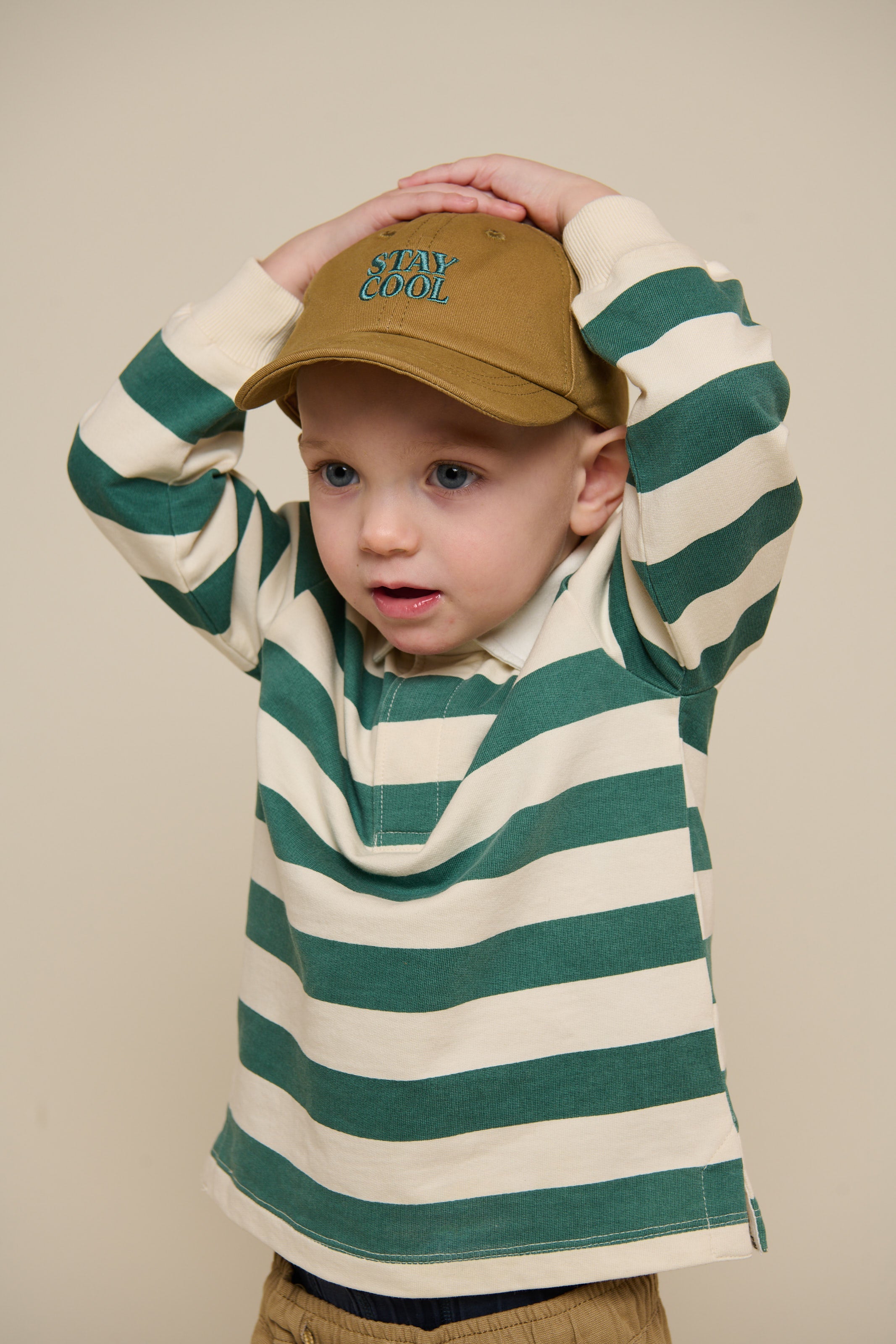 Gestreept Polo Sweatshirt - Kids - Tropical Green/Offwhite | 101340 Marco
