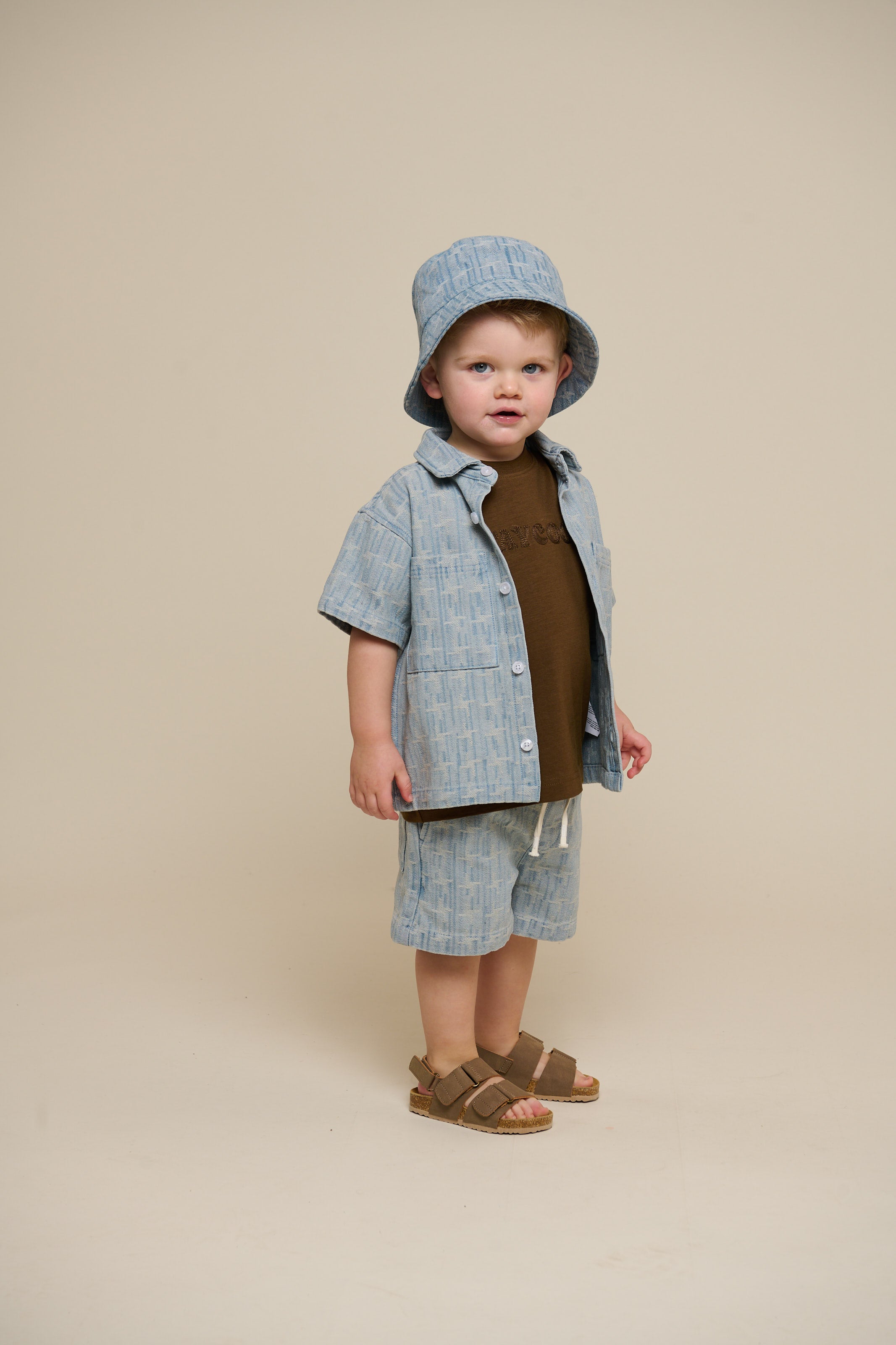 Jacquard denim kortemouw overhemdjack - Kids - Blue Denim | 101060 Kyle