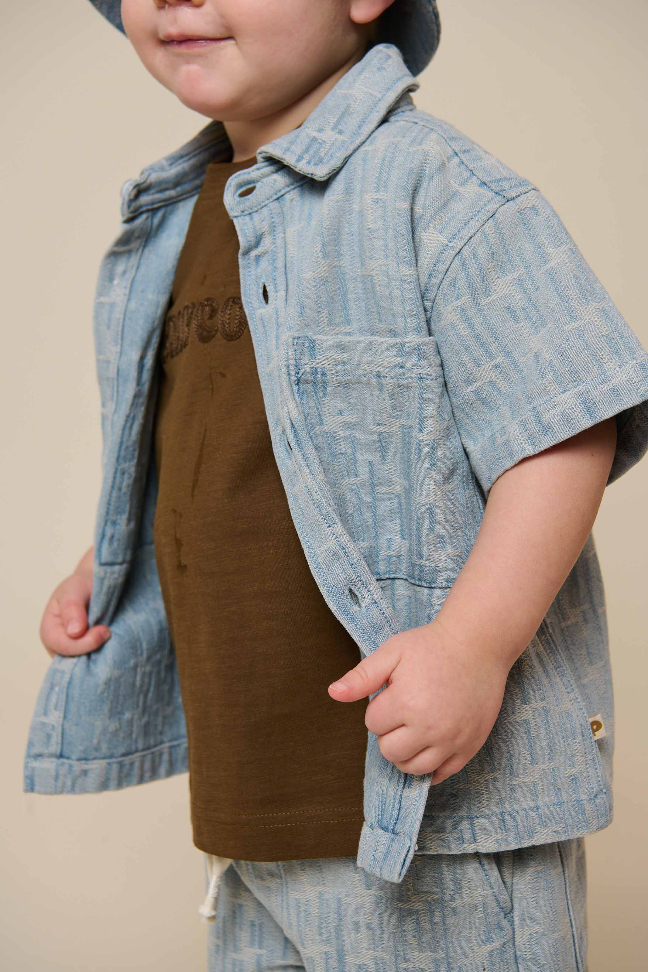 Jacquard denim kortemouw overhemdjack - Kids - Blue Denim | 101060 Kyle