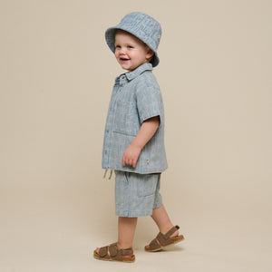 Jacquard denim kortemouw overhemdjack - Kids - Blue Denim | 101060 Kyle