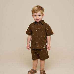 Bedrukt linnenmix overhemd - Kids - Dark Brown | 101167 William