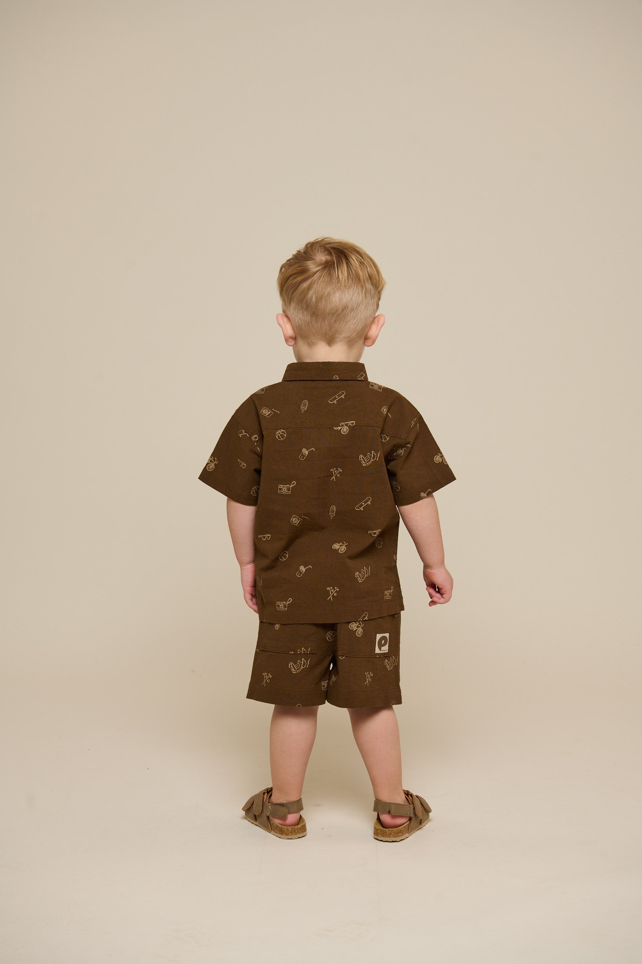 Bedrukt linnenmix overhemd - Kids - Dark Brown | 101167 William
