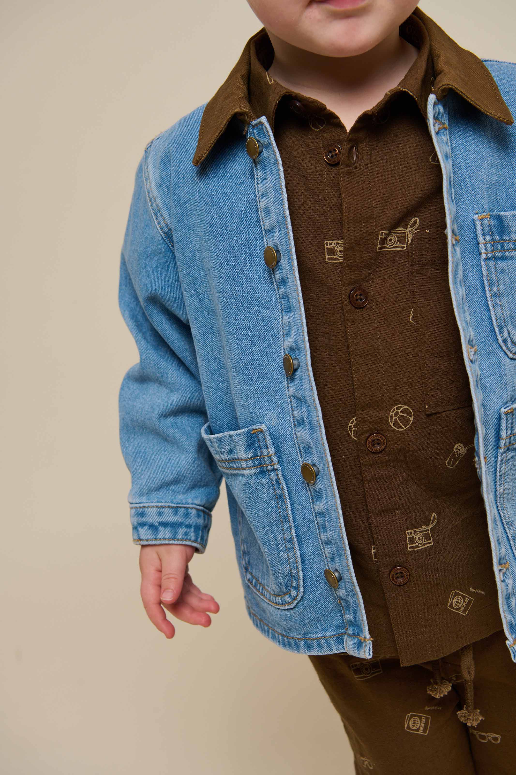 Bedrukt linnenmix overhemd - Kids - Dark Brown | 101167 William