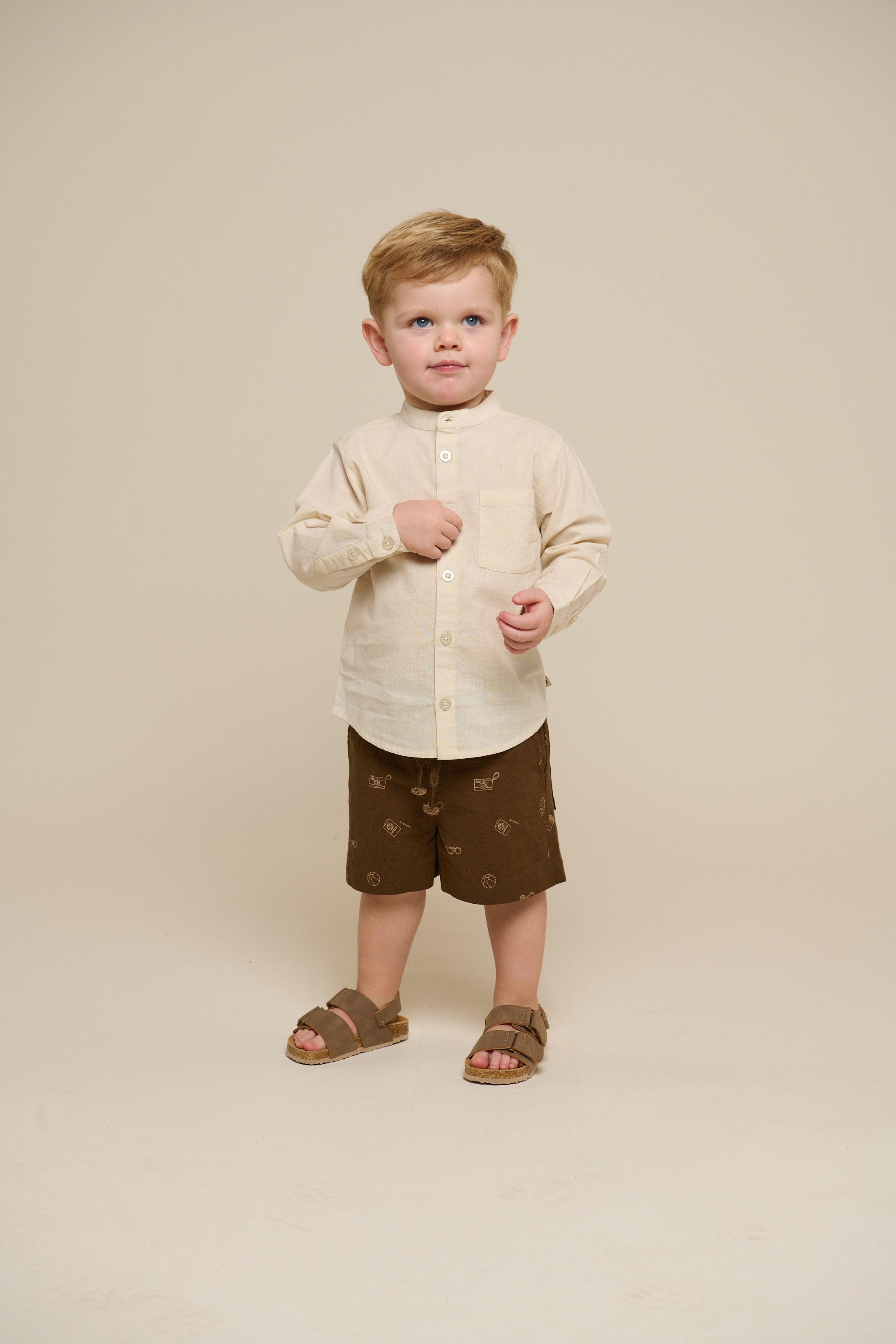 Linnenmix overhemd met mandarijnkraag - Kids - Offwhite | 101201 Lucca