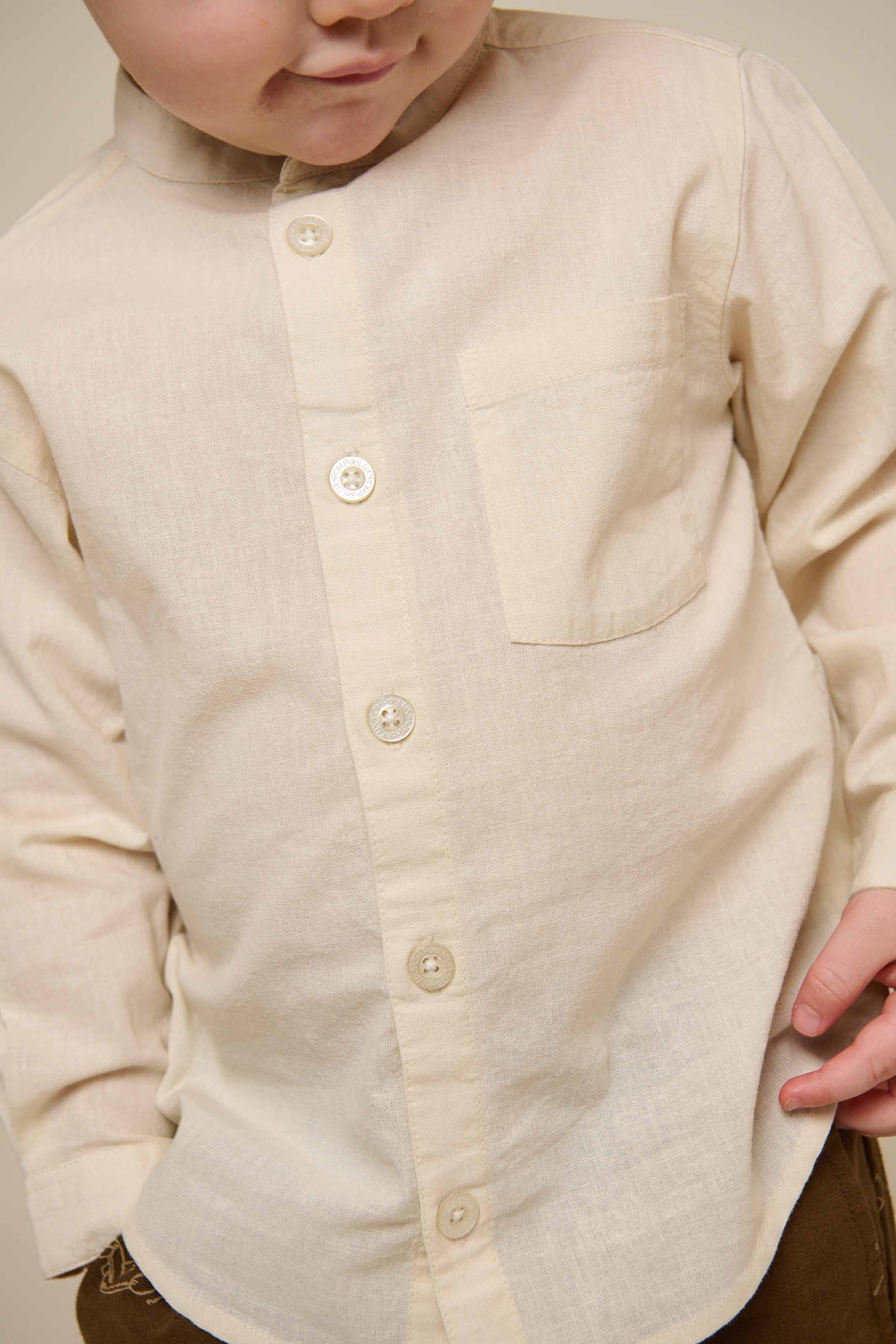 Linnenmix overhemd met mandarijnkraag - Kids - Offwhite | 101201 Lucca