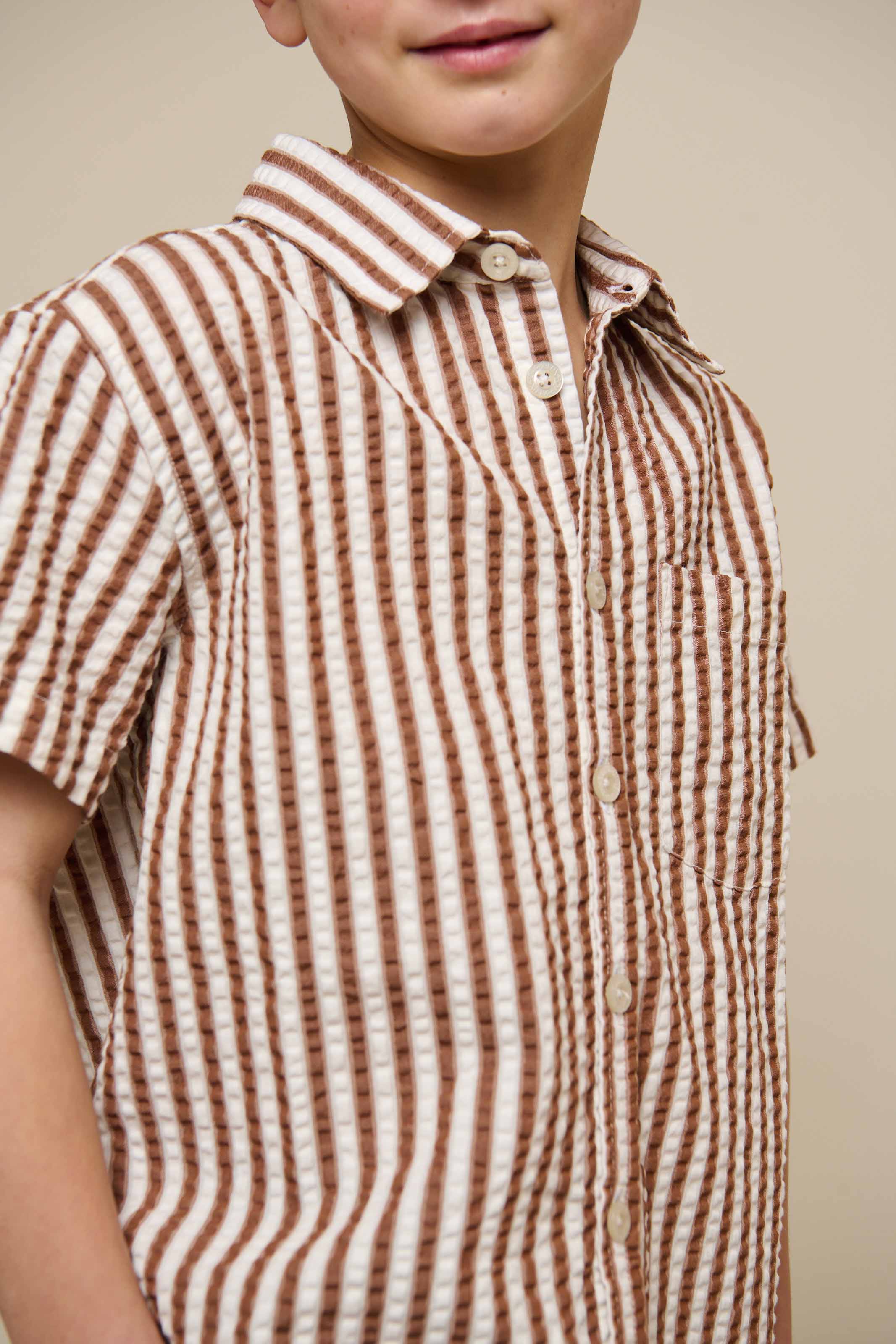 Gestreept seersucker overhemd - Tween - Brown | 101186 Frank