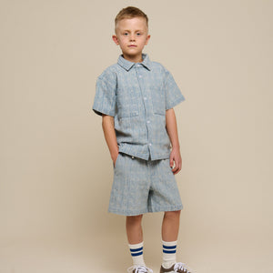 Jacquard Denim Korte Mouw Overhemdjas - Tween - Blue Denim | 101093 Kyle