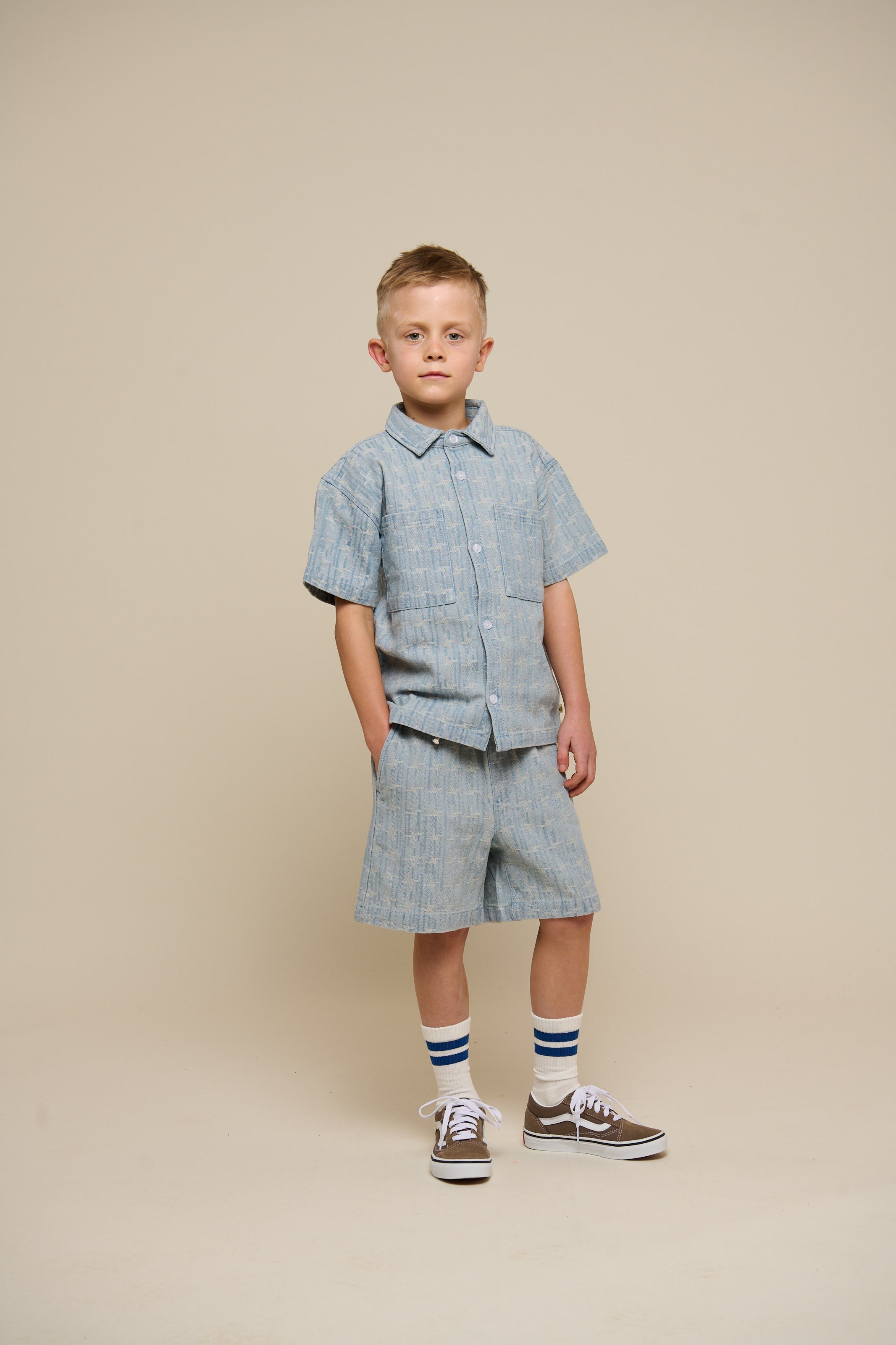 Jacquard Denim Korte Mouw Overhemdjas - Tween - Blue Denim | 101093 Kyle