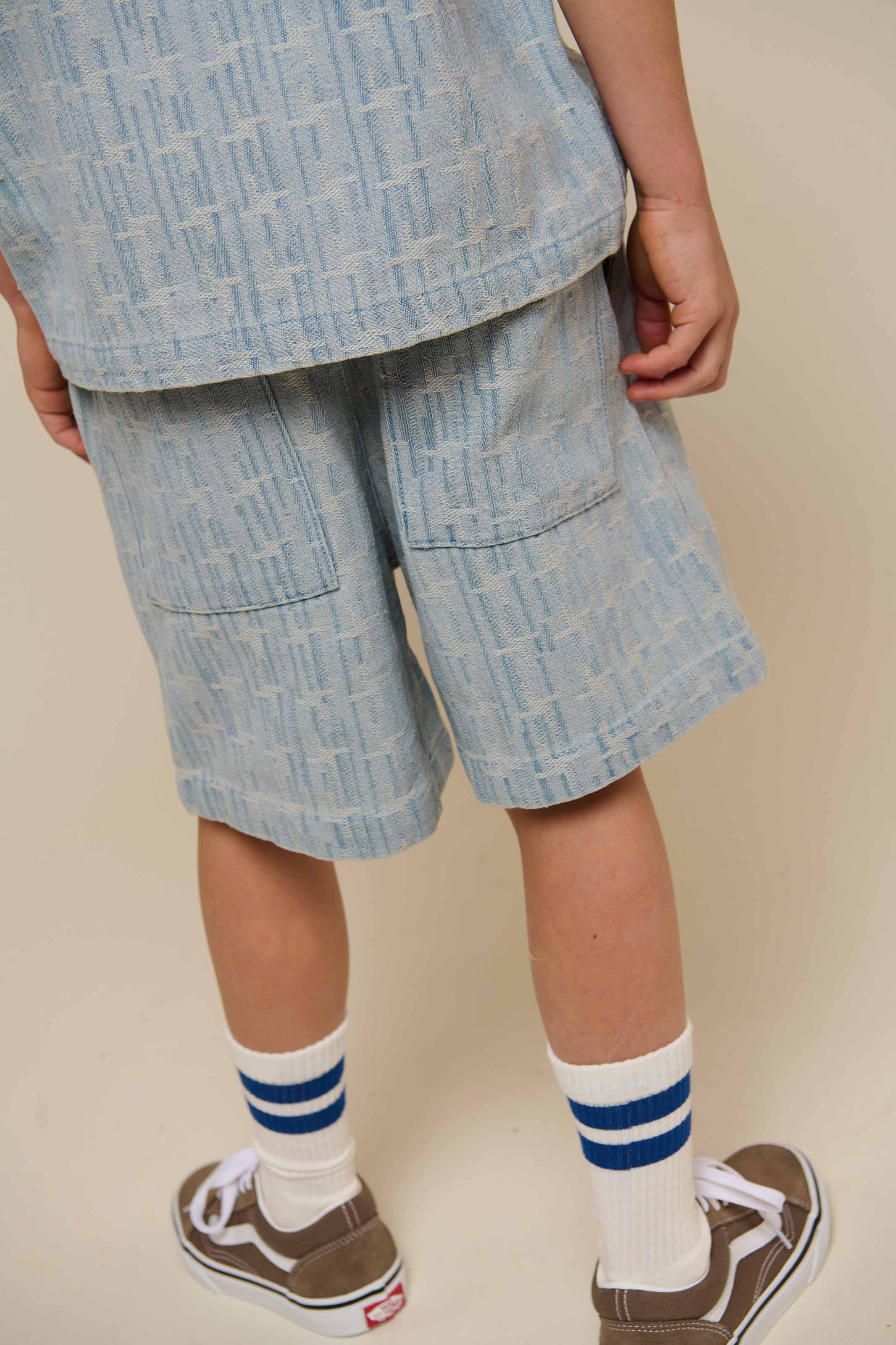 Jacquard Denim Korte Mouw Overhemdjas - Tween - Blue Denim | 101093 Kyle