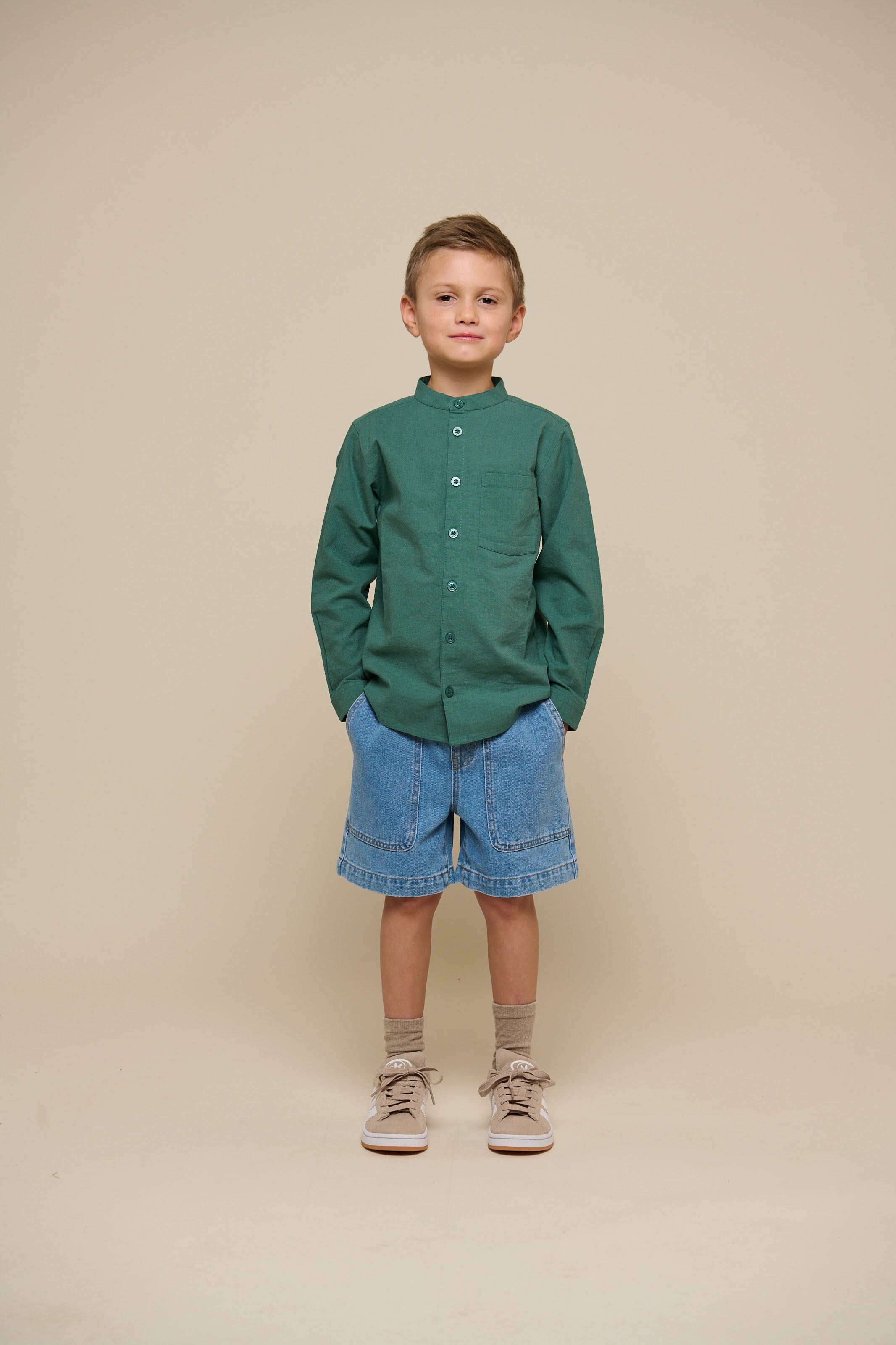 Linnenmix overhemd met mandarijnkraag - Tween - Tropical Green | 101204 Lucca