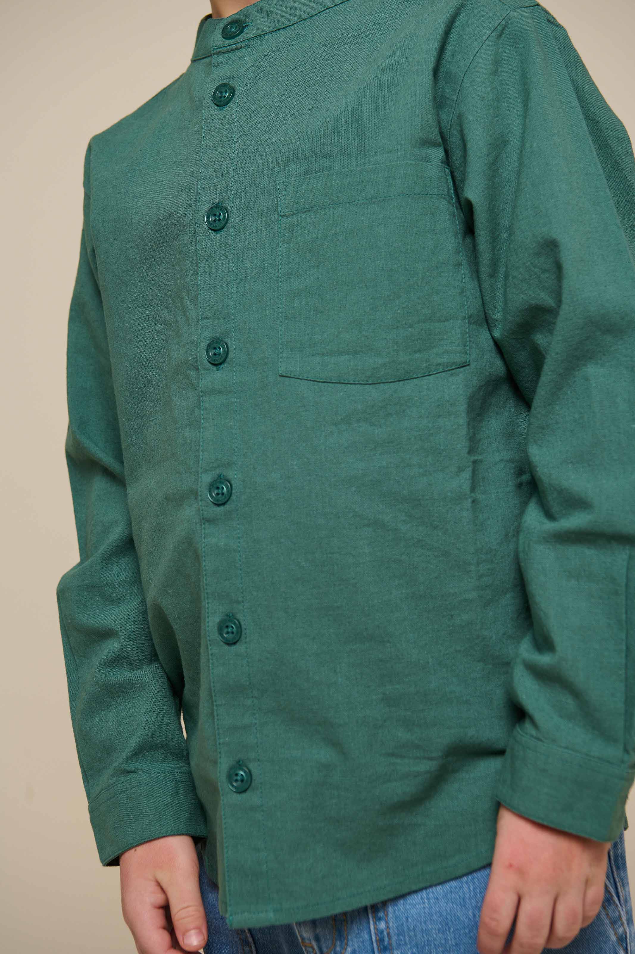 Linnenmix overhemd met mandarijnkraag - Tween - Tropical Green | 101204 Lucca