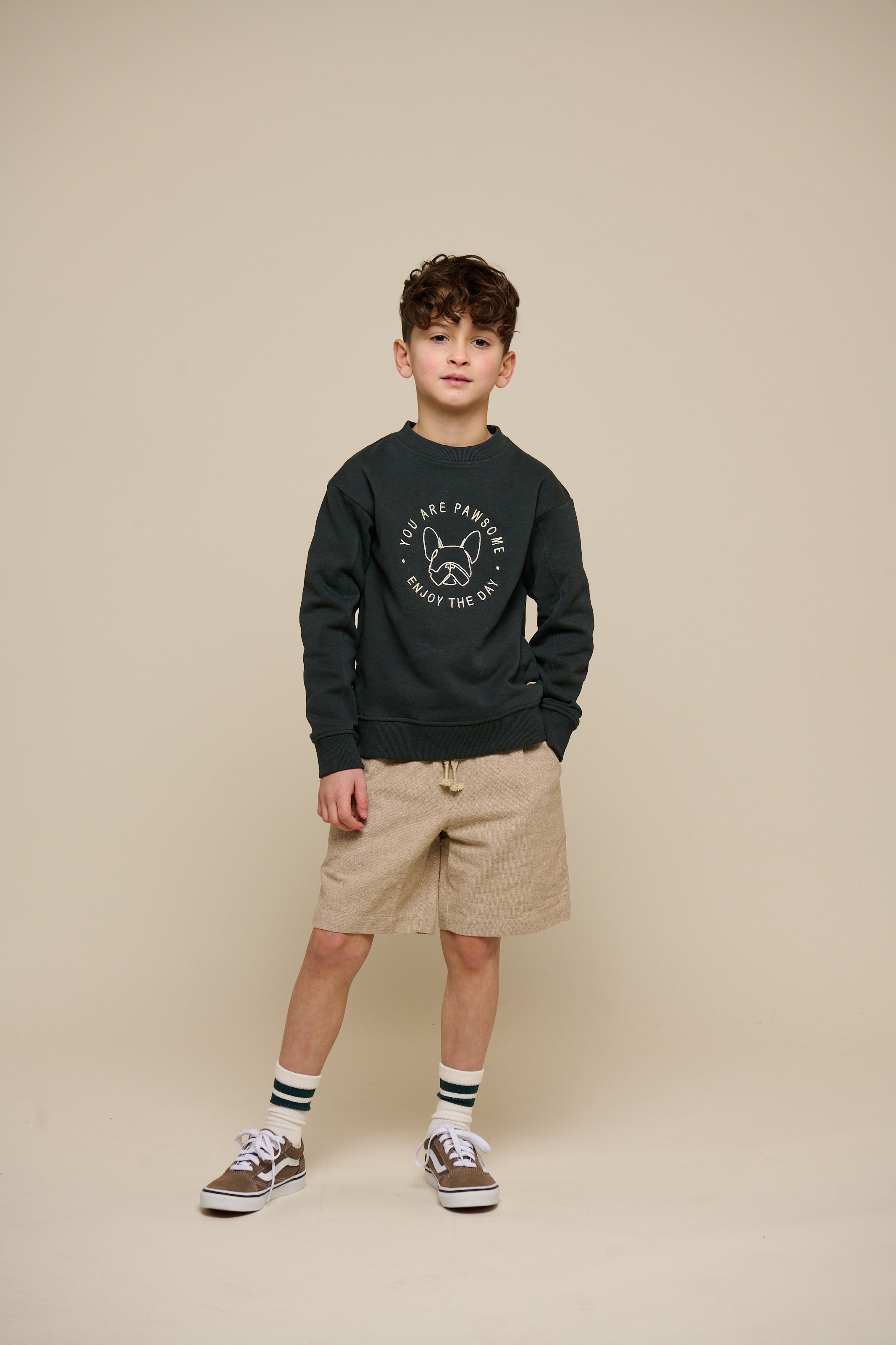 Sweatshirt met ronde hals - Tween - Forest Green Melange | 100893 Justin