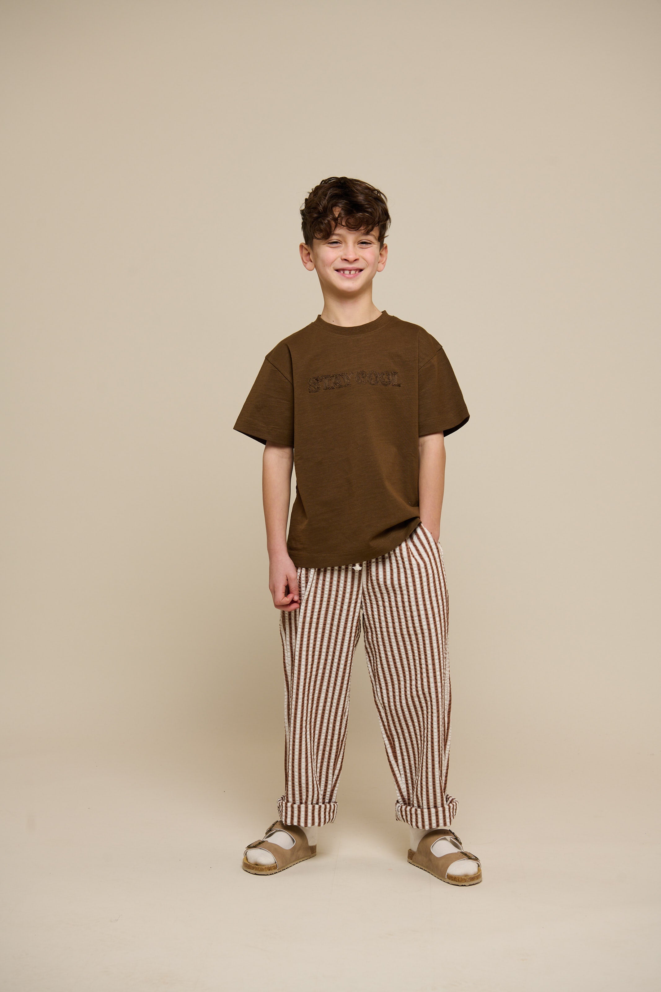 Gestreepte Seersucker Broek - Tween - Brown | 101190 Frank
