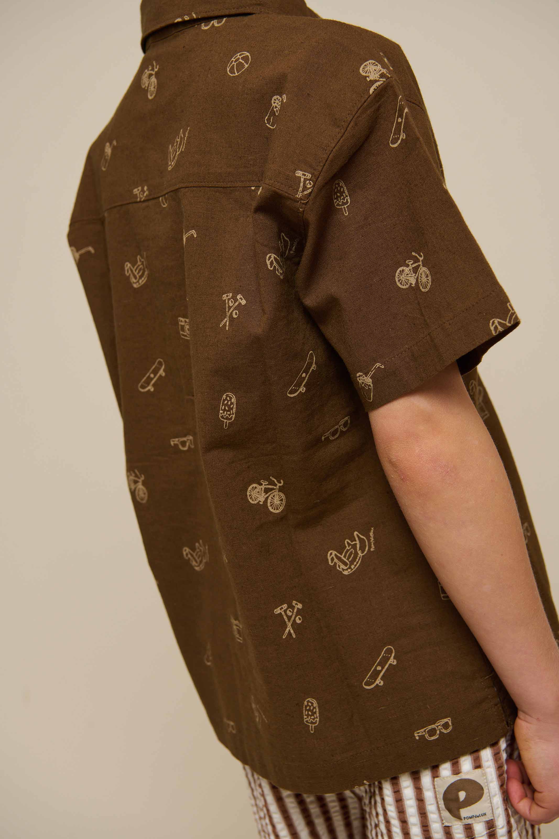 Bedrukt linnenmix overhemd - Tween - Dark Brown | 101168 William