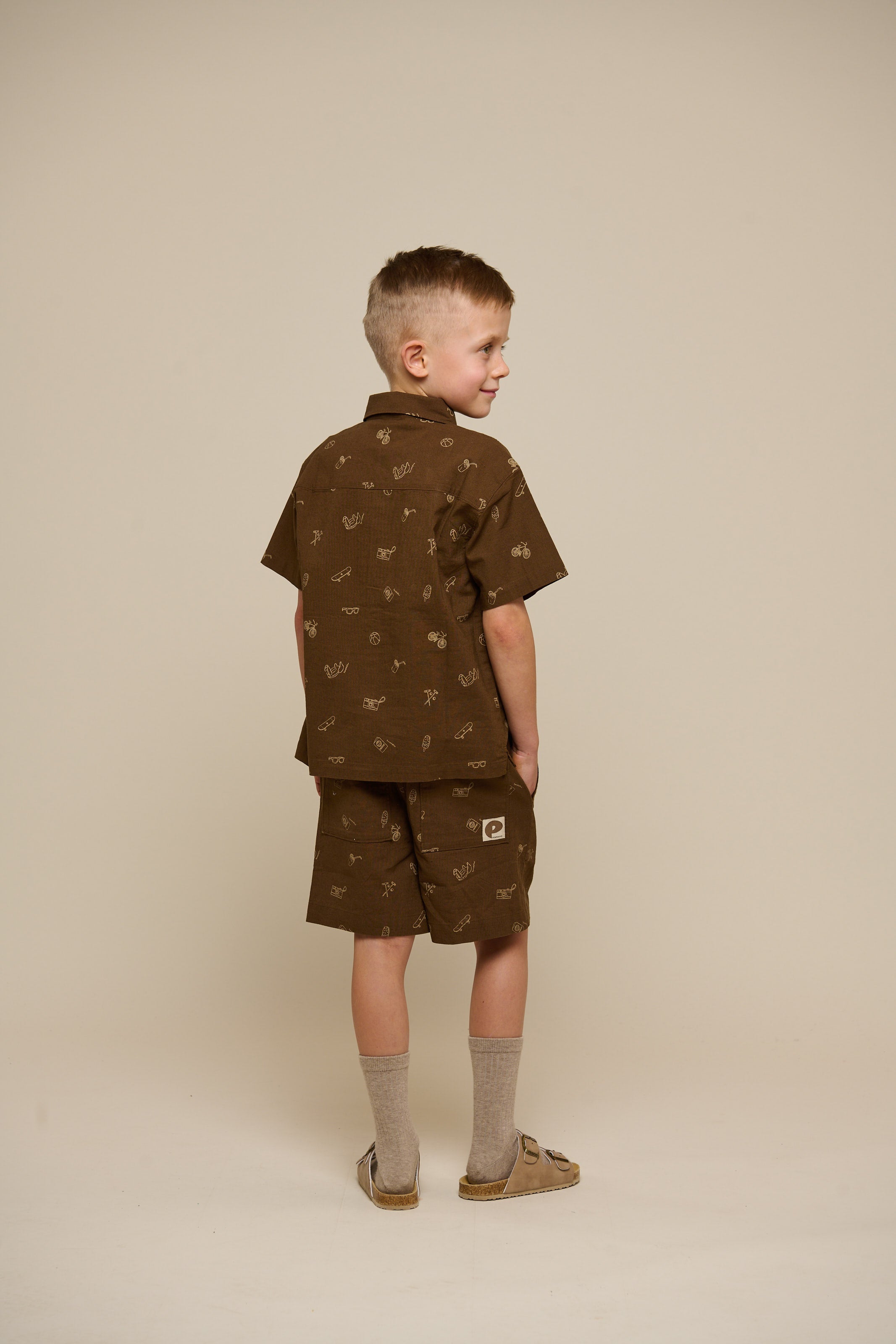 Bedrukt linnenmix overhemd - Tween - Dark Brown | 101168 William