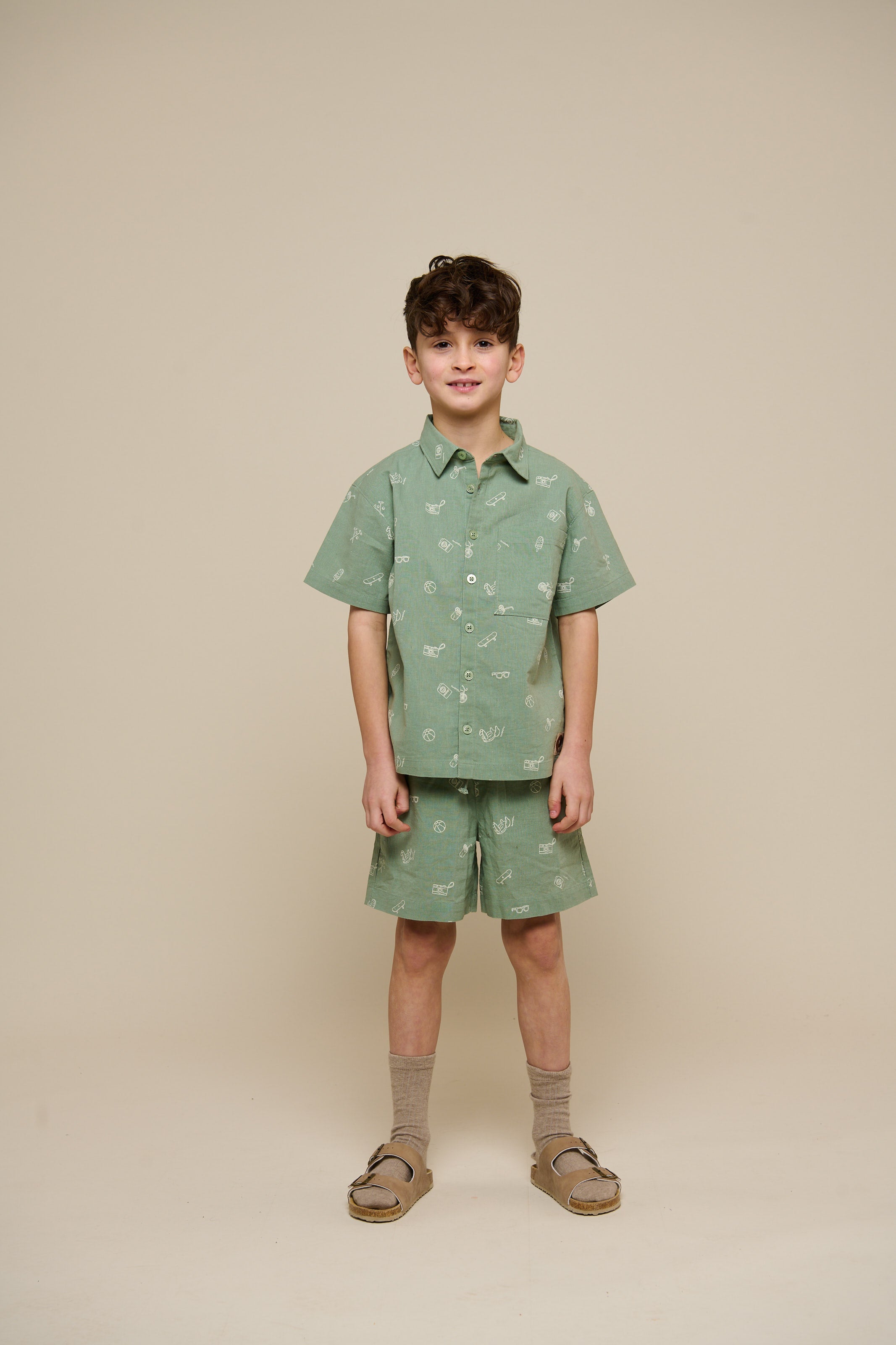 Overhemd van linnenmix met print - Tween - Dusty Green | 101166 William