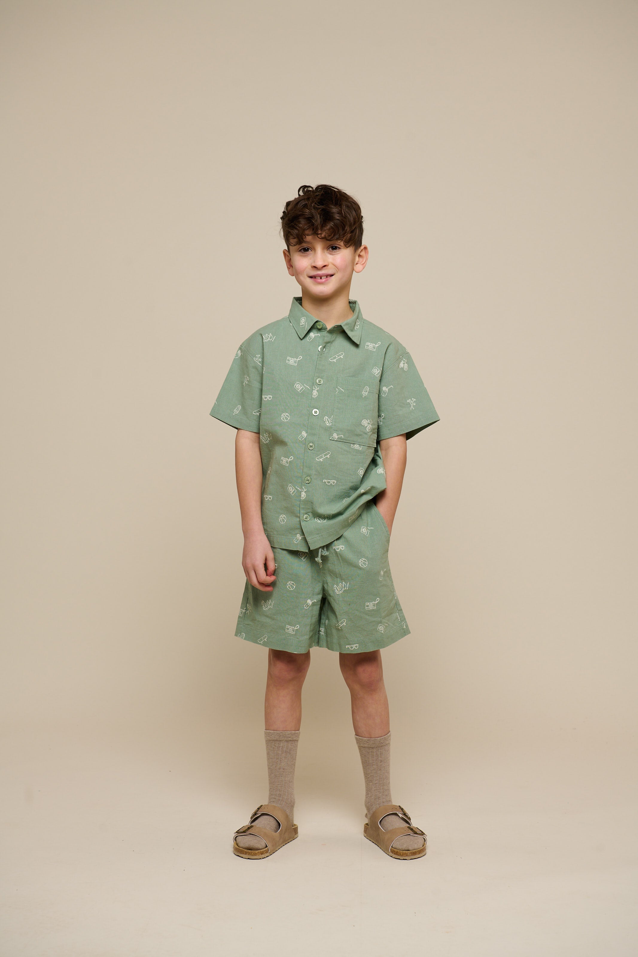 Bedrukte Linnenmix Shorts - Tween - Dusty Green | 101170 William