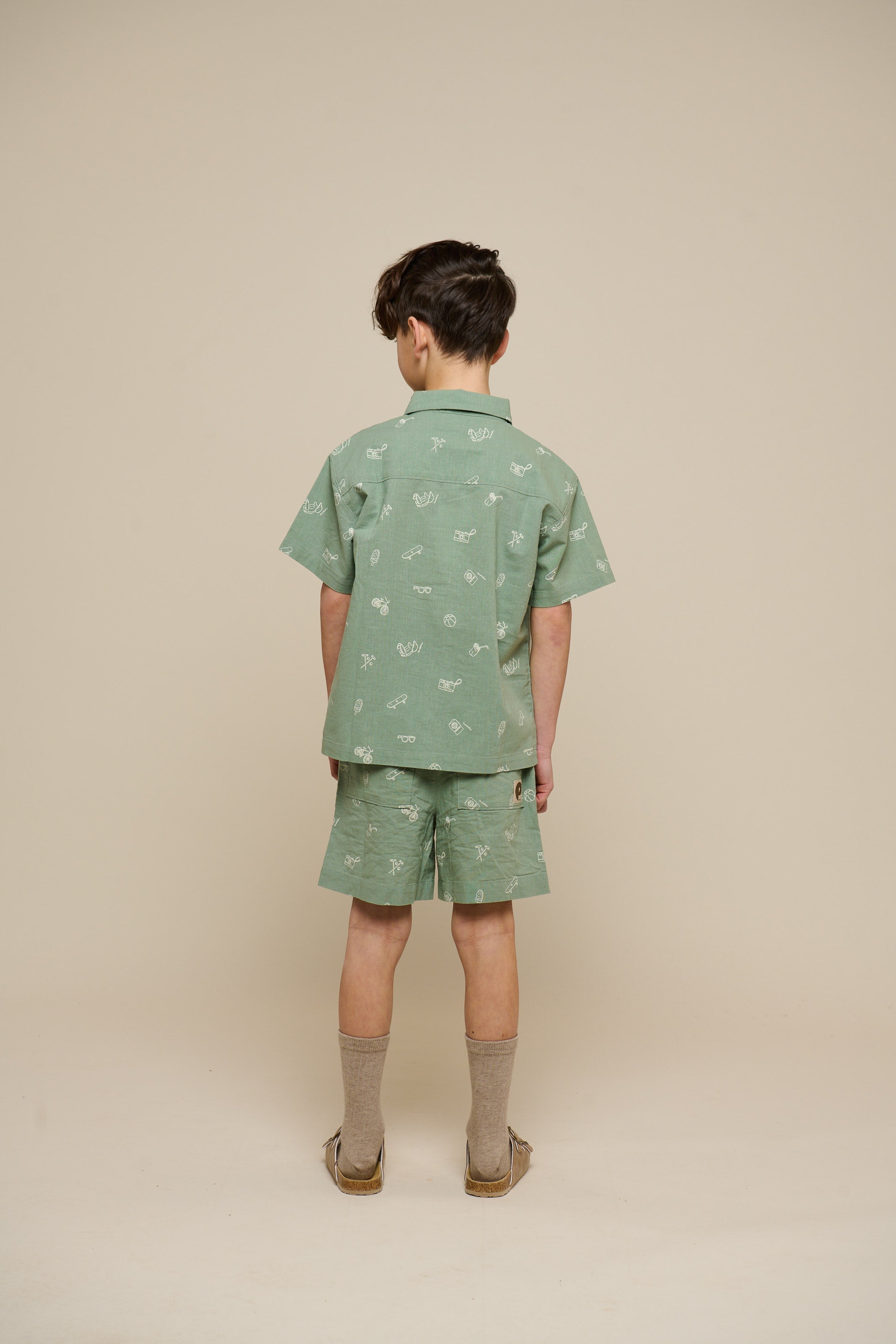 Bedrukte Linnenmix Shorts - Tween - Dusty Green | 101170 William