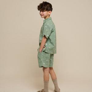 Bedrukte Linnenmix Shorts - Tween - Dusty Green | 101170 William