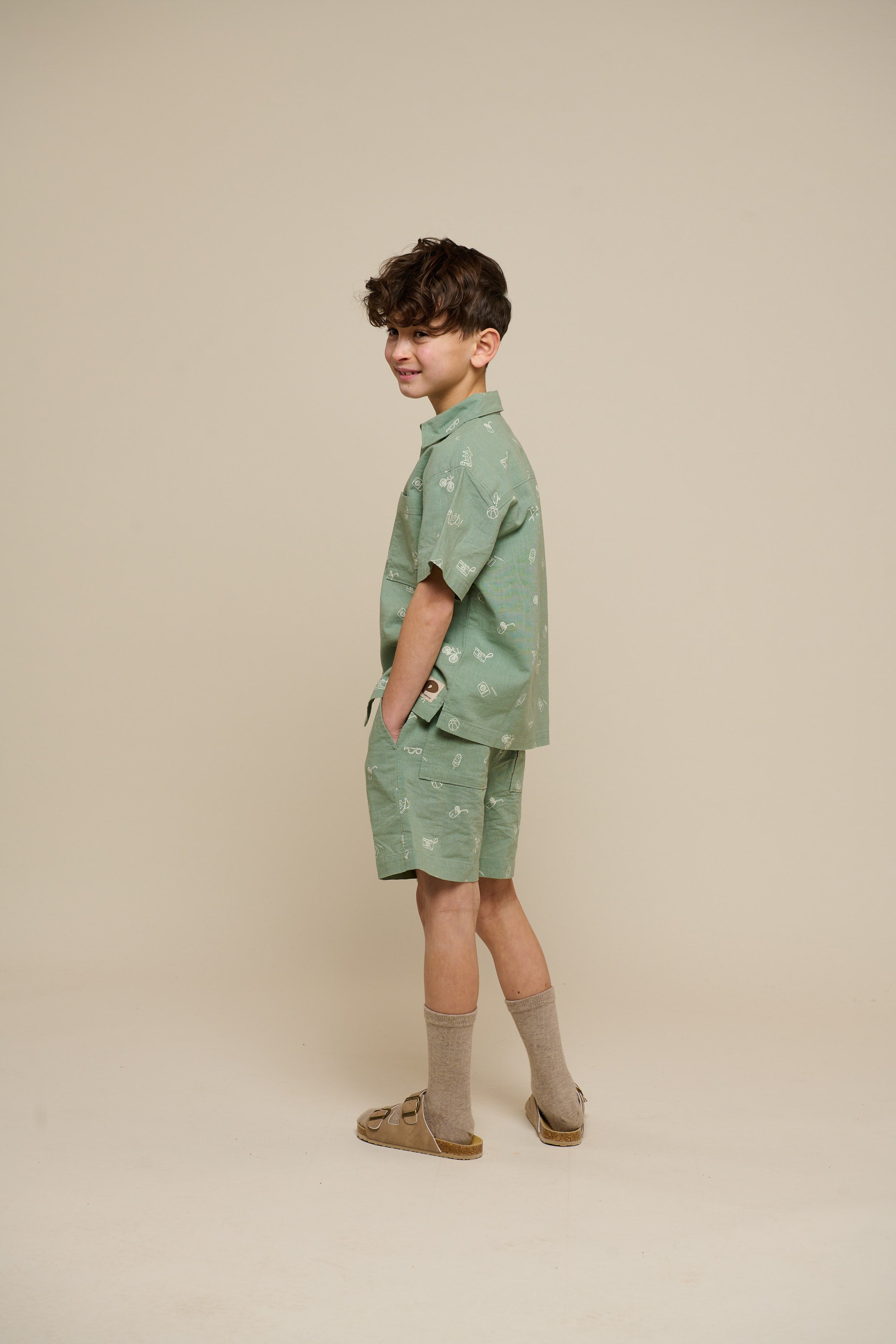 Bedrukte Linnenmix Shorts - Tween - Dusty Green | 101170 William