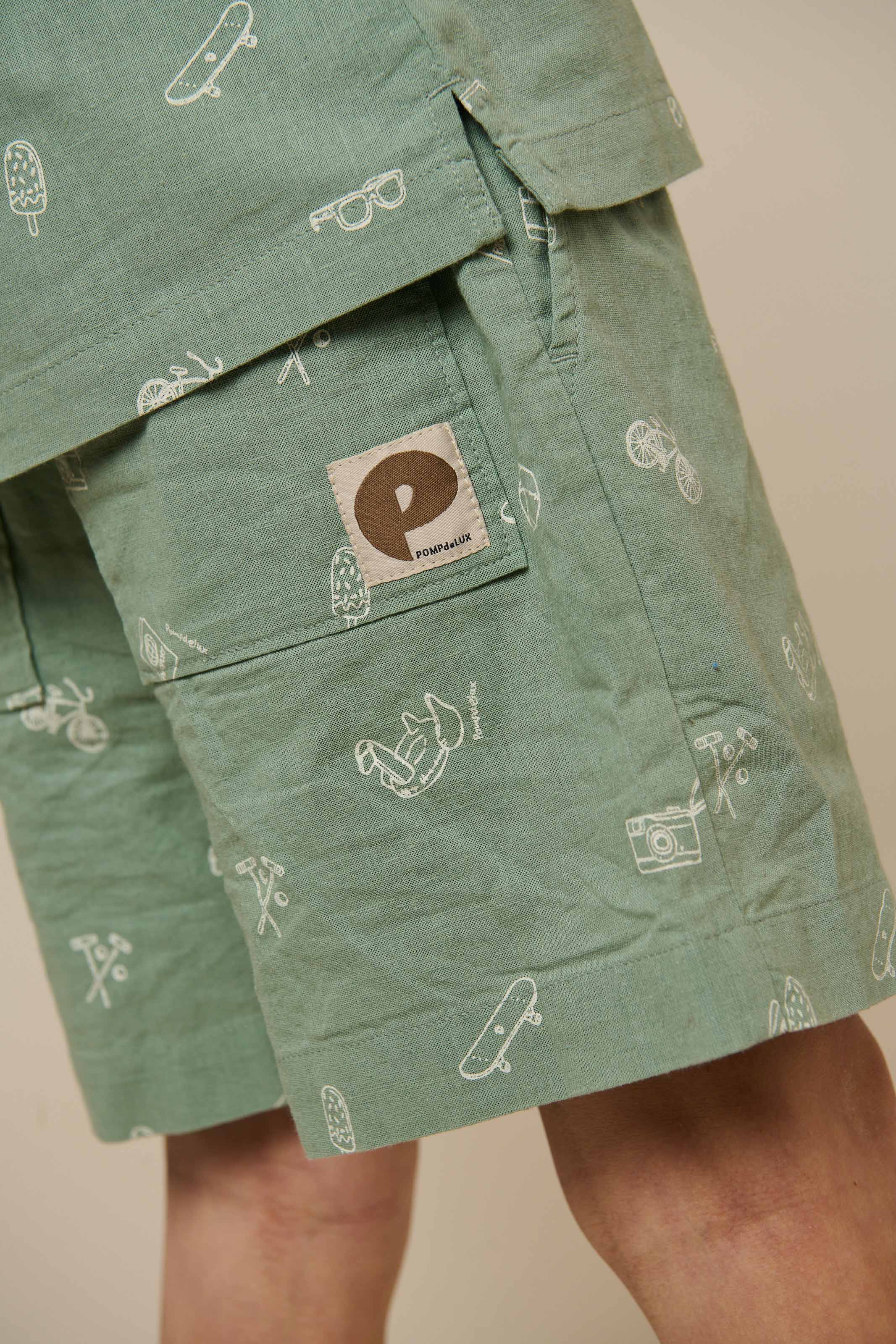 Bedrukte Linnenmix Shorts - Tween - Dusty Green | 101170 William