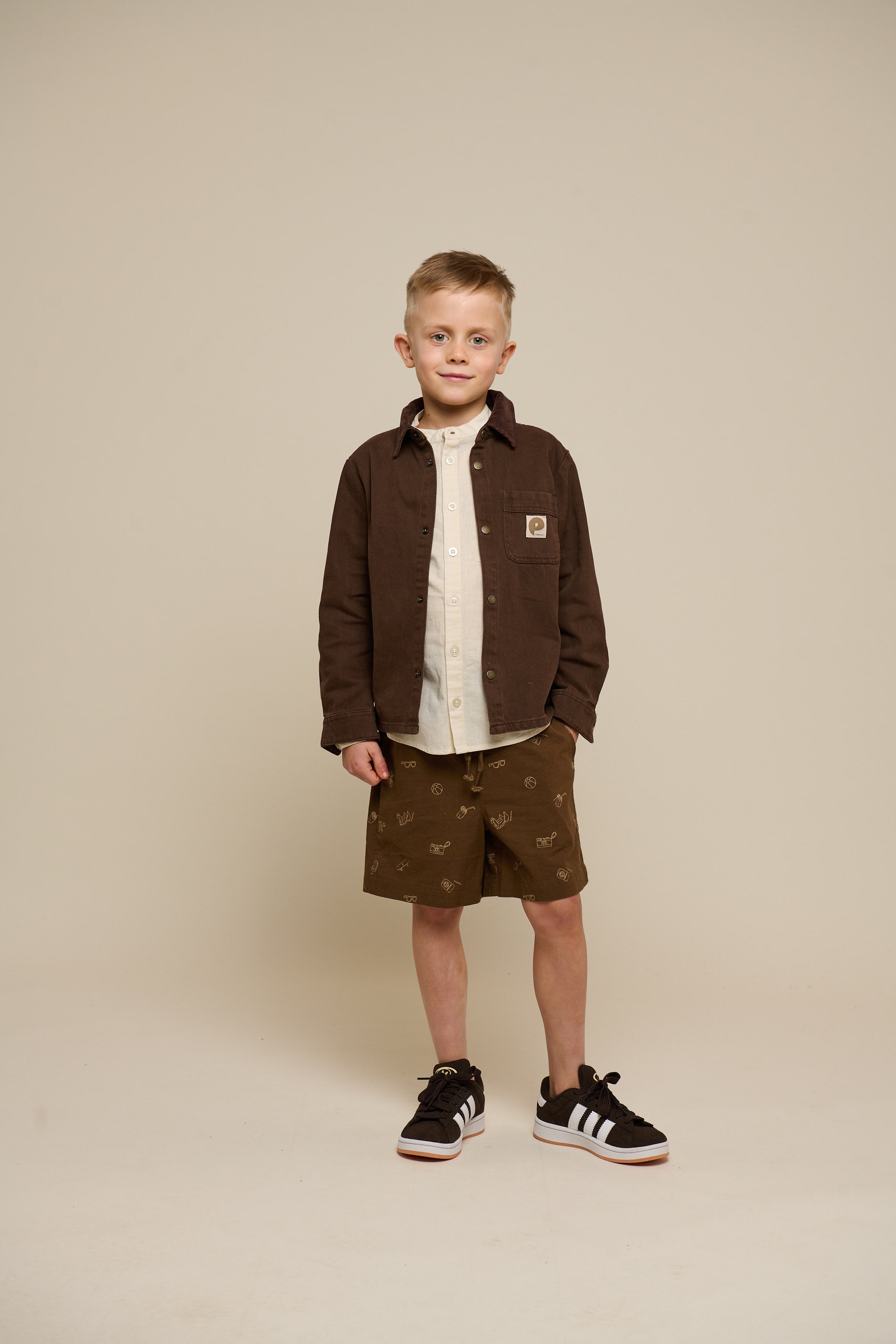 Bedrukte Linnenmix Shorts - Tween - Dark Brown | 101172 William
