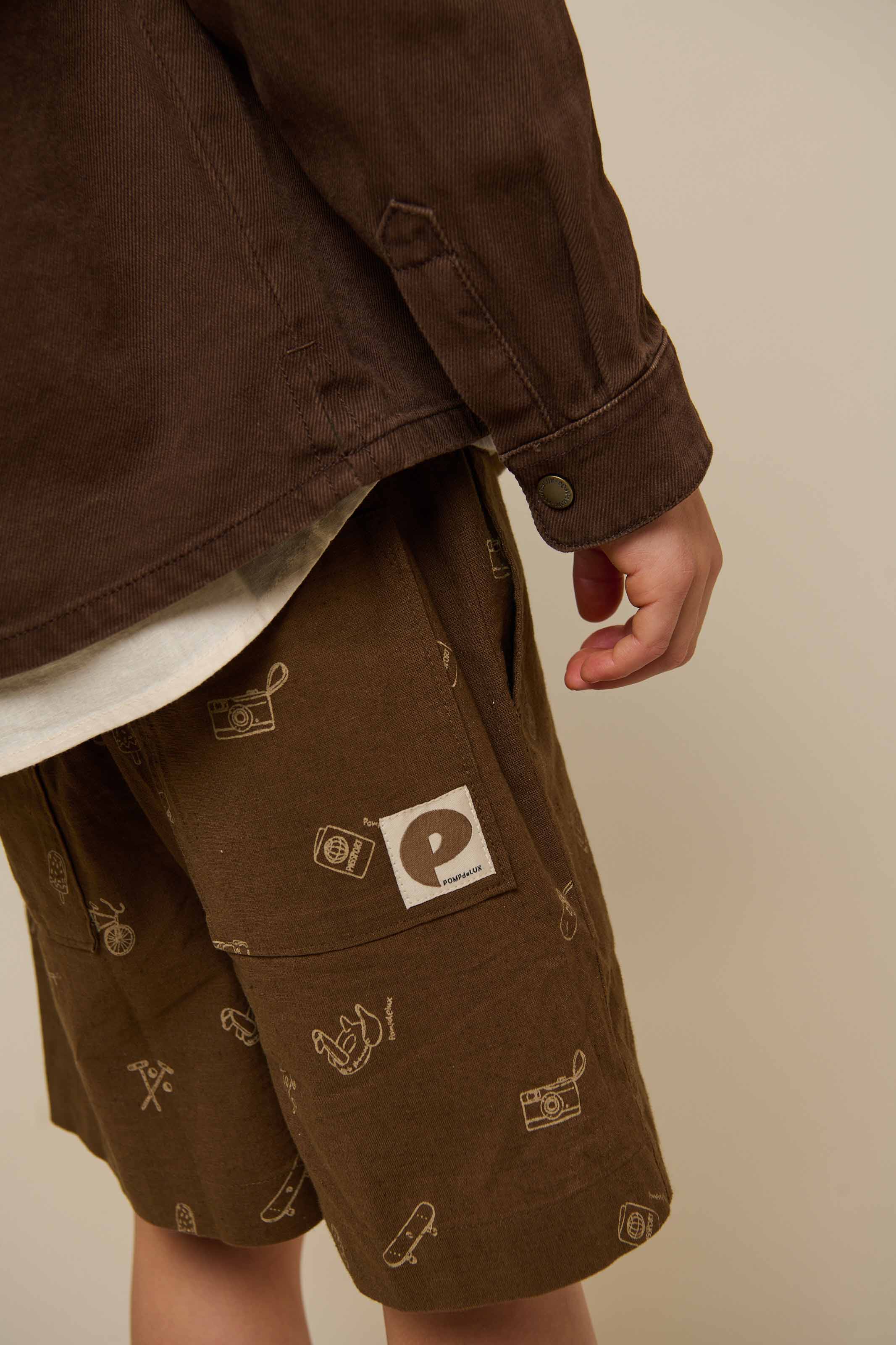 Bedrukte Linnenmix Shorts - Tween - Dark Brown | 101172 William