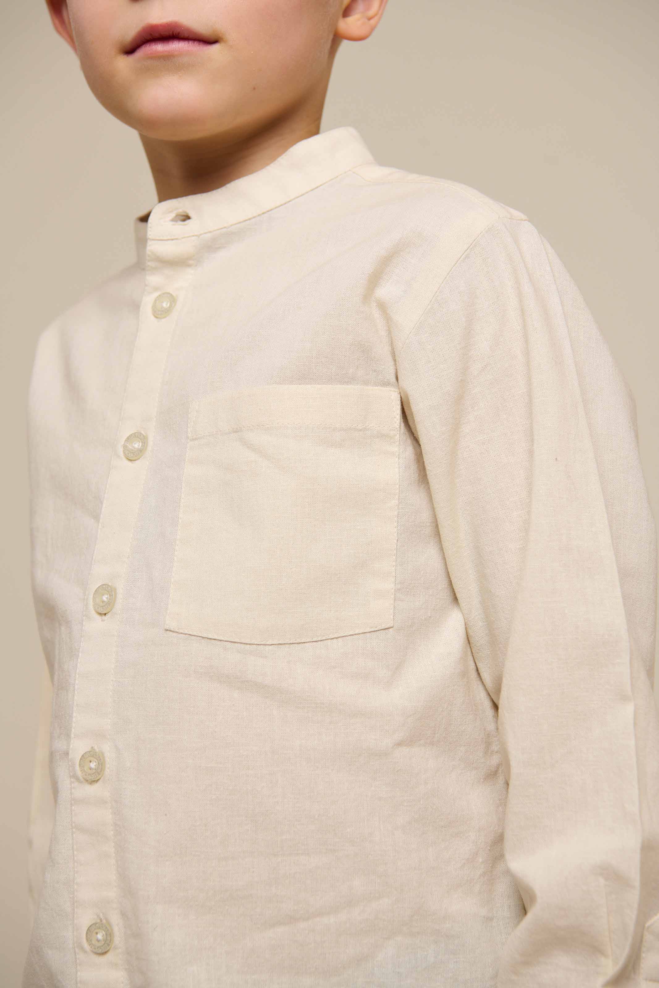 Linnenmix overhemd met mandarijnkraag - Tween - Offwhite | 101202 Lucca