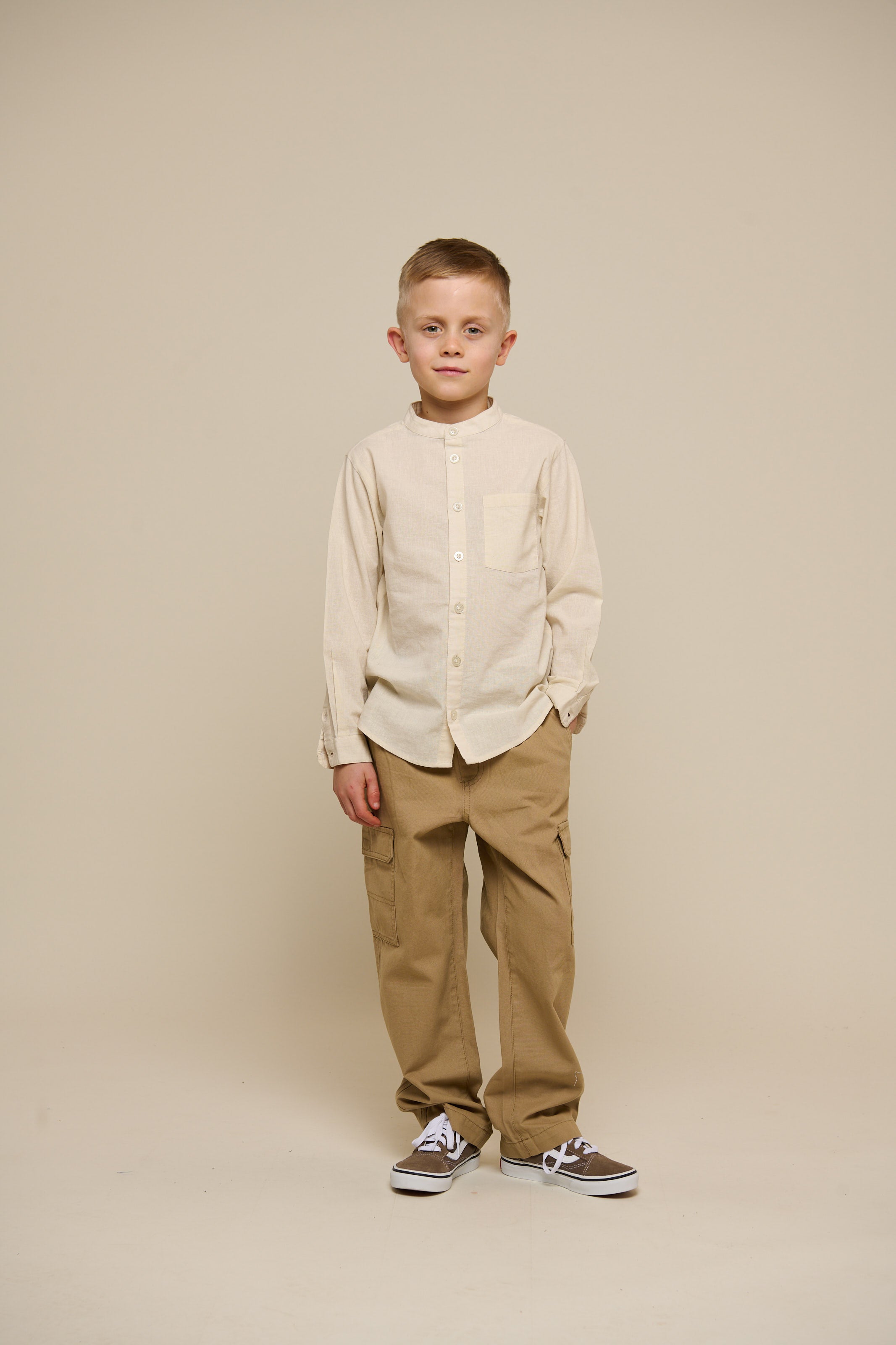 Linnenmix overhemd met mandarijnkraag - Tween - Offwhite | 101202 Lucca