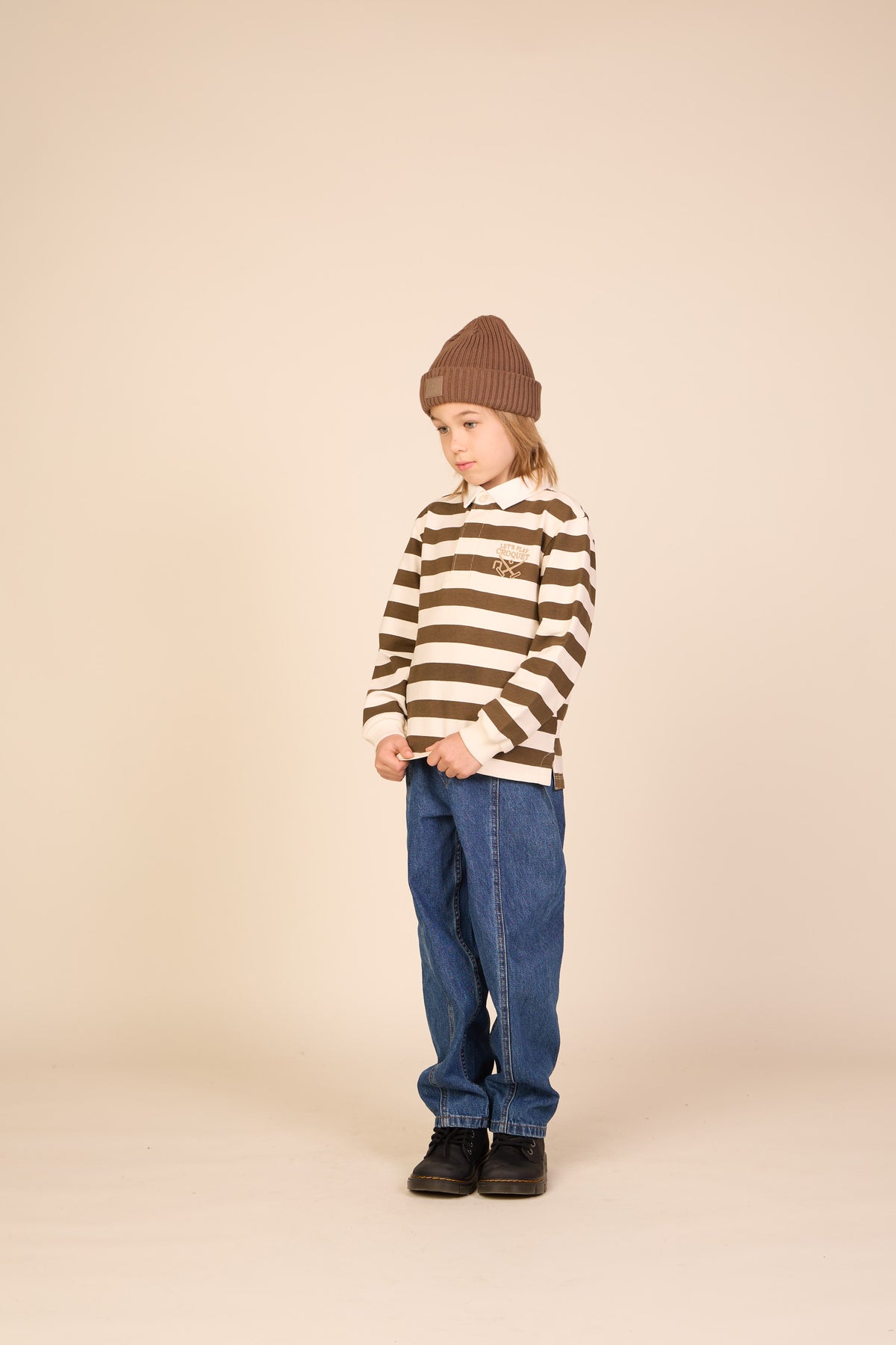 Gestreept Polo Sweatshirt - Tween - Dark Brown/Offwhite | 101398 Marco