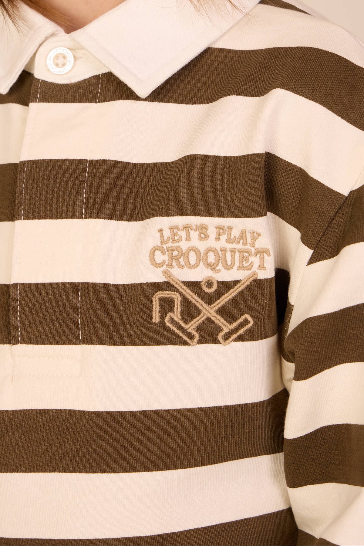 Gestreept Polo Sweatshirt - Kids - Dark Brown/Offwhite | 101397 Marco