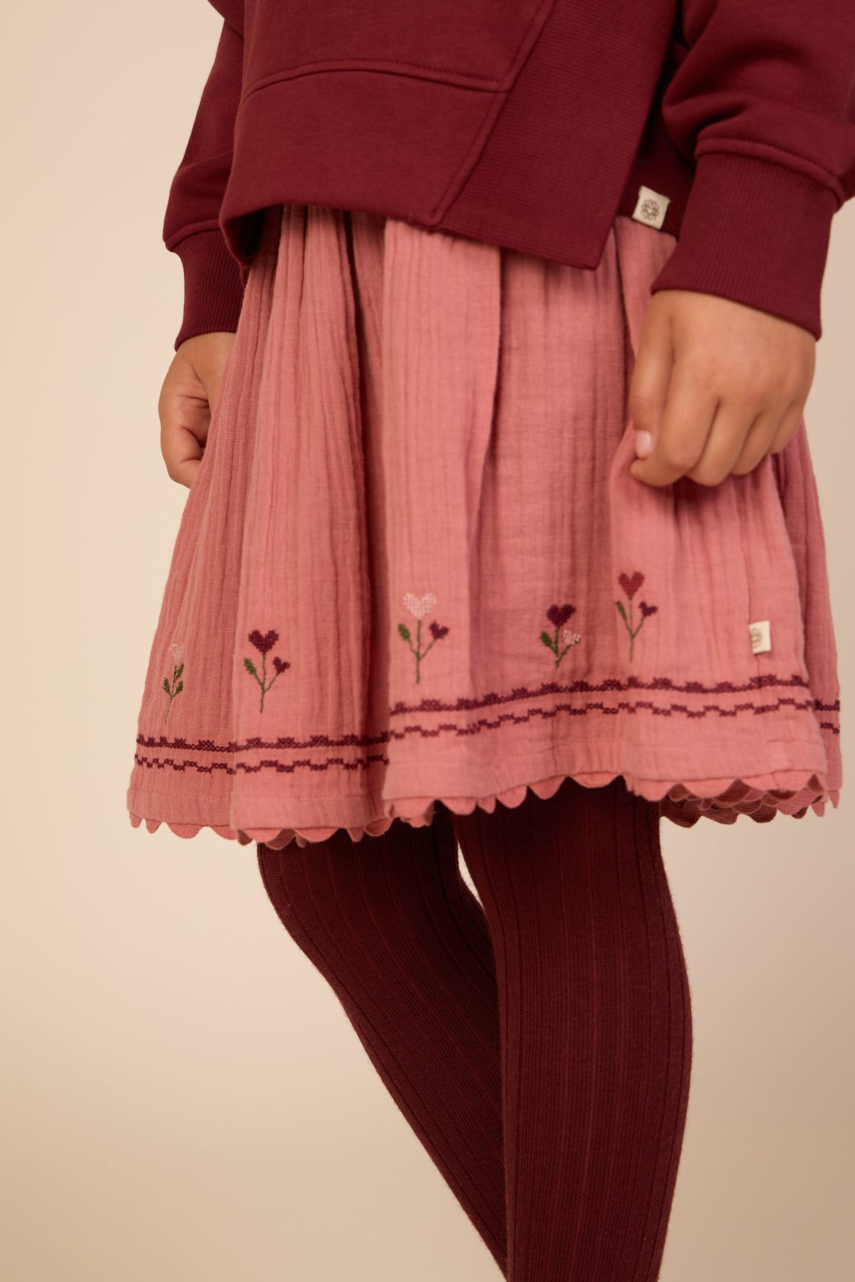 Double gauze rok met kruissteekborduursel Tween - Dusty Rose | 101470 Laureen