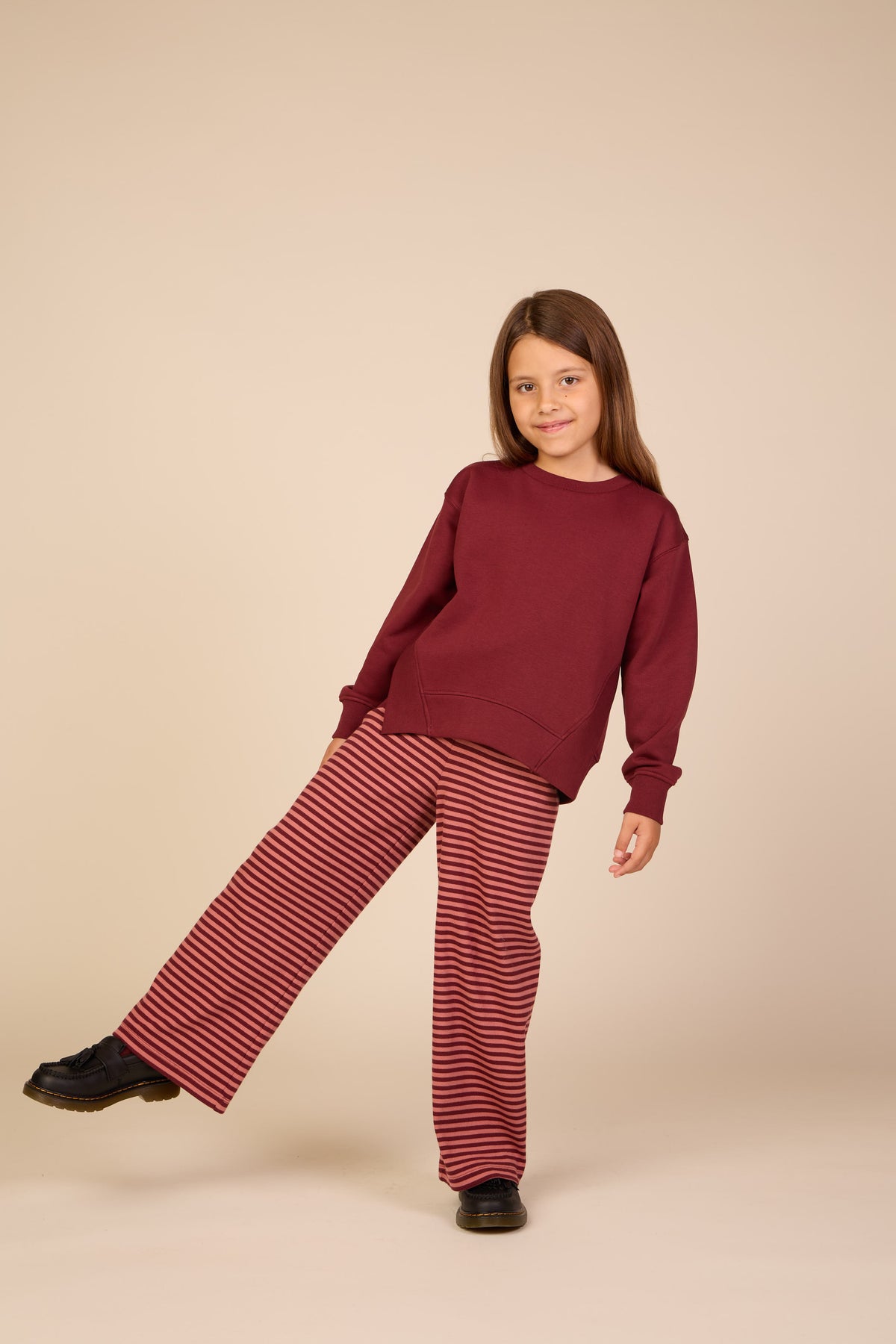 Gestreepte geribde wide-leg broek Tween - Dusty Rose/Bordeaux | 101607 Gloria