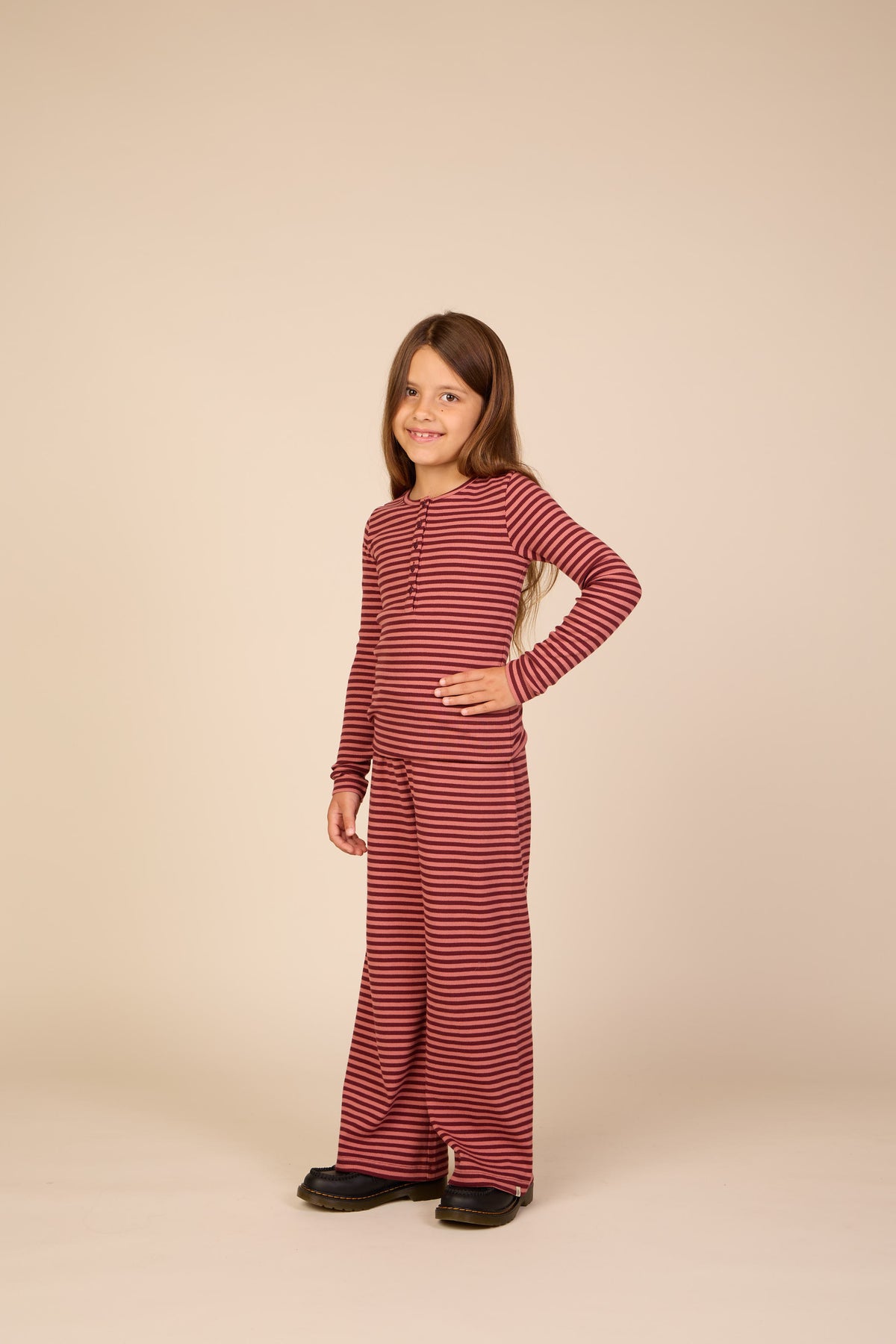 Gestreept geribd langarmshirt Tween - Dusty Rose/Bordeaux | 101617 Gloria