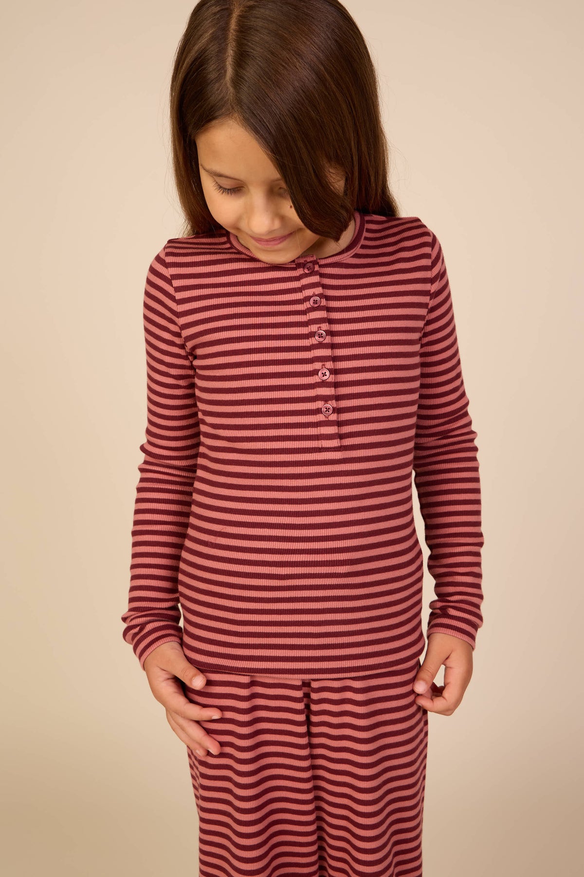 Gestreept geribd langarmshirt Tween - Dusty Rose/Bordeaux | 101617 Gloria