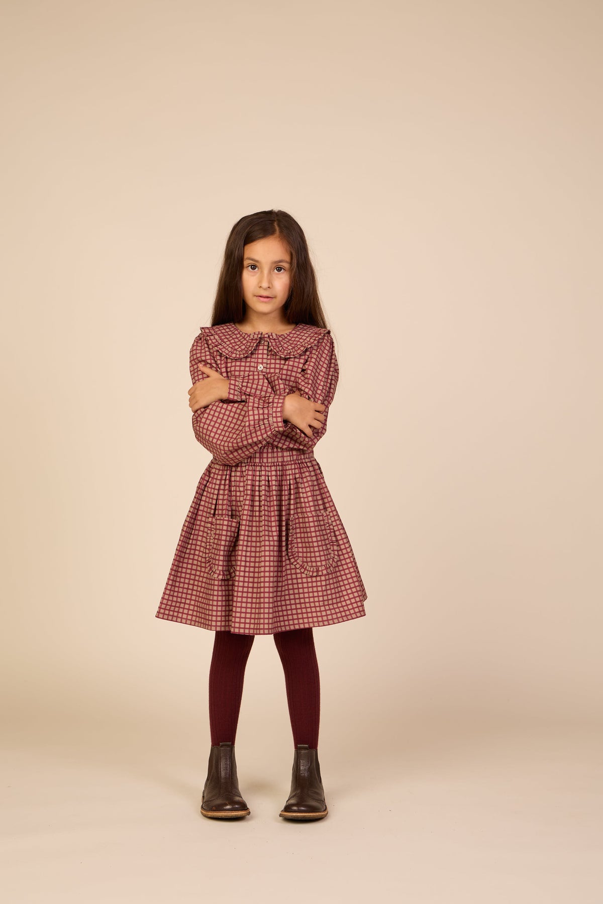 Poplin rok met ruchezakken Tween - Bordeaux Check | 101444 Julia